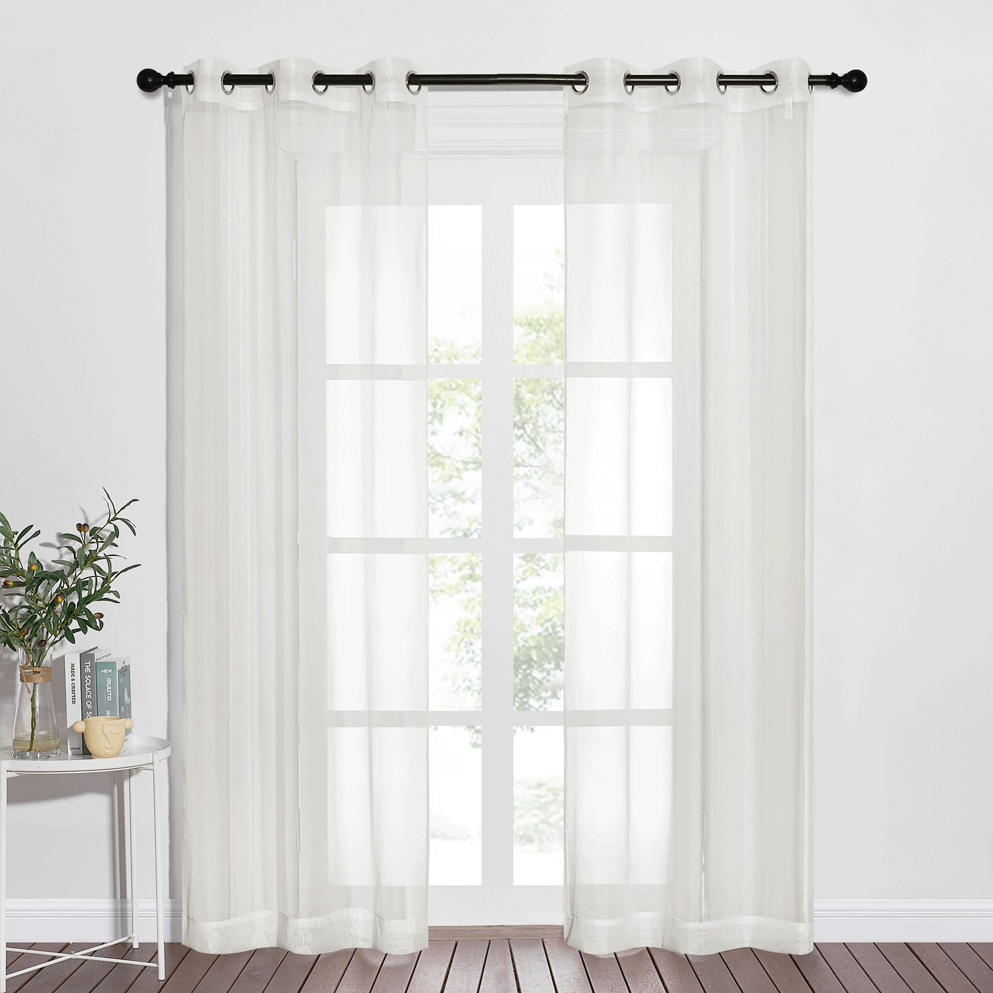 NICETOWN Sheer Curtains Panel 72" Long - Ring Top Window Treatment Sheer Voile Drapes for Bedroom/Living Room (White, Set of 2, W54 x L72)