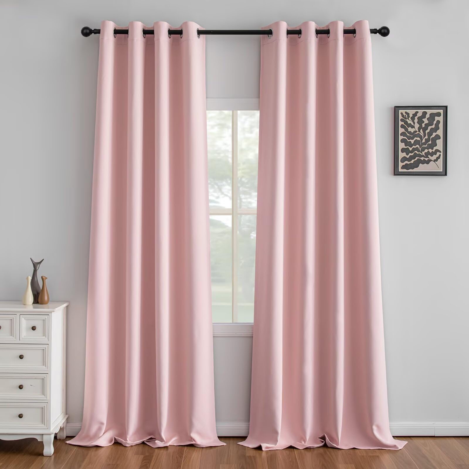 IGEMAEVE Black 100% Blackout Curtains 84 Inch Length 2 Panels Set, Black Out Curtains for Bedroom 84 Inch Long, Rod Pocket Energy Saving Room Darkening Drapes for Living Room Dining Room Window