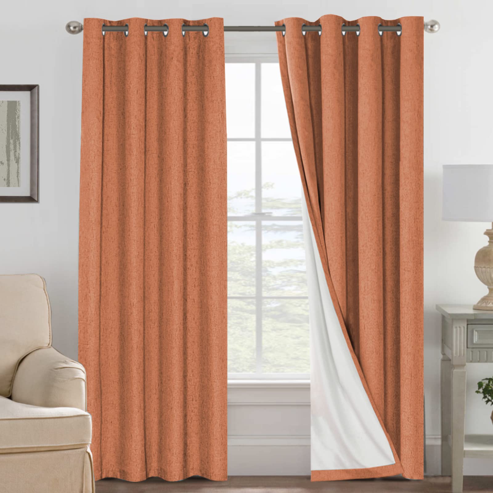 H.VERSAILTEX 100% Blackout Curtains Ivory, Linen Blackout Curtains 96 inch Curtains 2 Panel Set, Elegant Curtain for Bedroom Grommet Drapes for Living Room