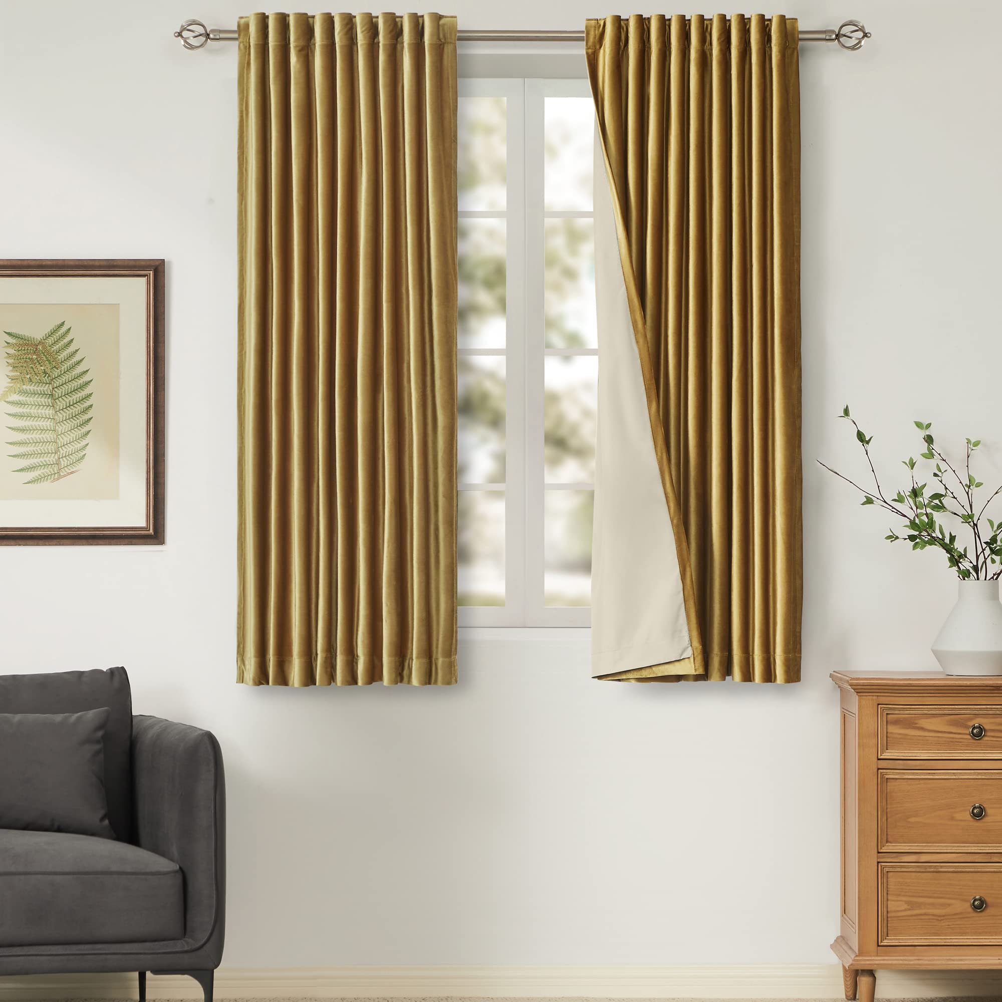 100% Blackout Ivory Off White Velvet Curtains 84 inch Long for Living Room,Set of 2 Panels Liner Rod Pocket Back Tab Thermal Window Drapes Room Darkening Heavy Decorative Curtains for Bedroom