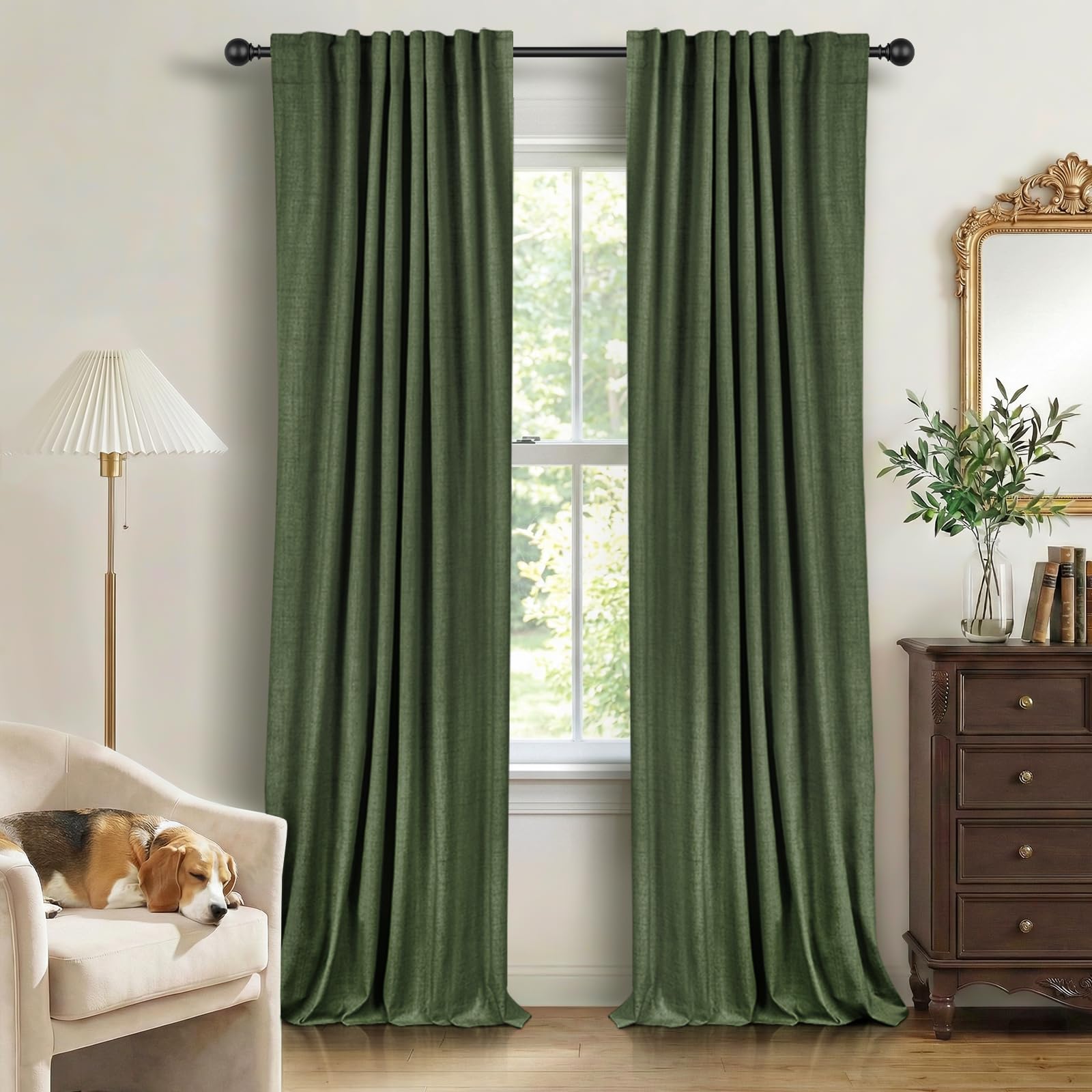 Cream Thermal Blackout Curtains 2 Panels, 50"×84", Back Tab & Rod Pocket Design