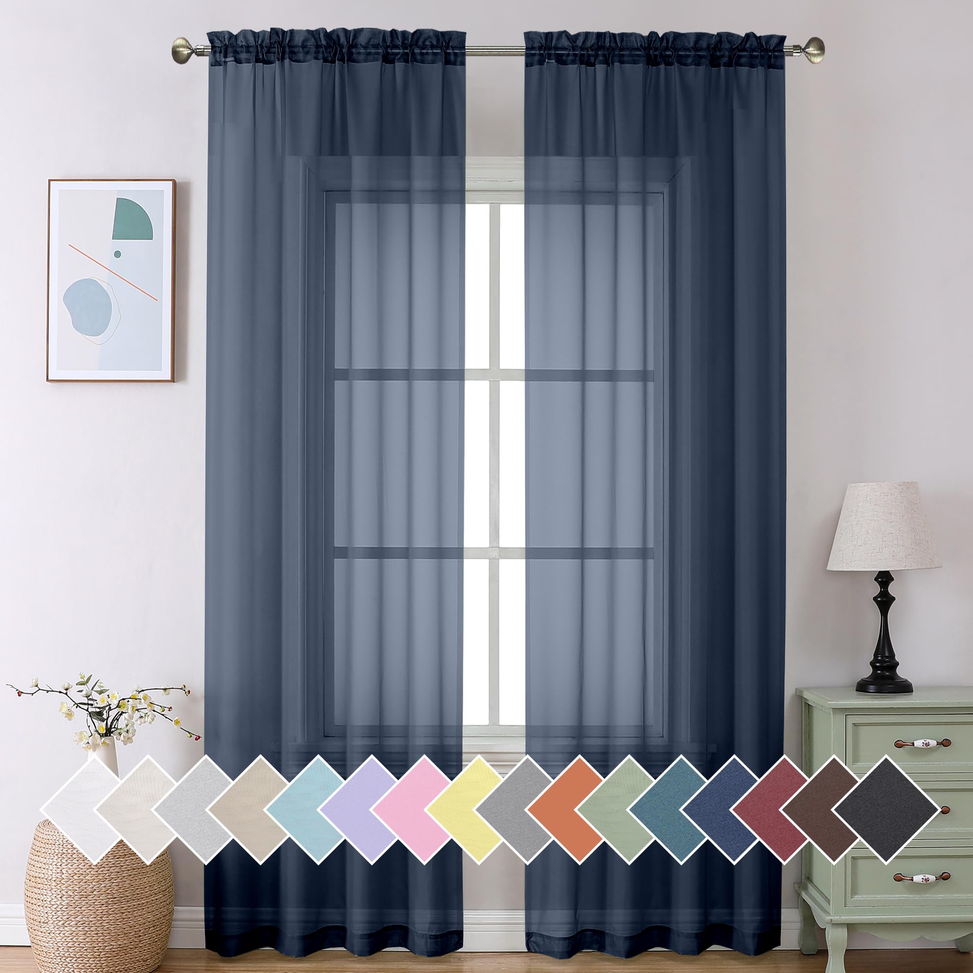 Aiyufeng Blush Pink Sheer Curtains 84 Inches Long 2 Panels Set, Light Filtering Soft Airy Voile Rod Pocket Baby Pink Sheer Window Drapes for Bedroom Living Room, Each 40Wx84L Inches