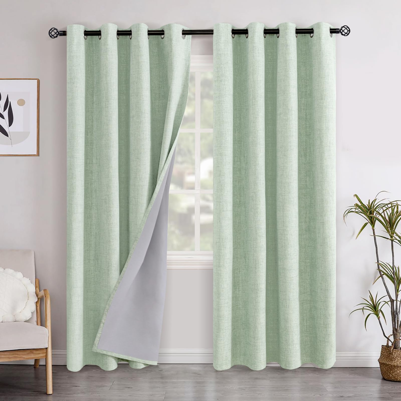 YoungsTex Linen Blackout Curtains 63 Inch Length for Bedroom, Room Darkening Window Drapes with Grommet Thermal Insulated Black Out Blinds for Living Room, 2 Panels, 52 X 63 Inch, Beige