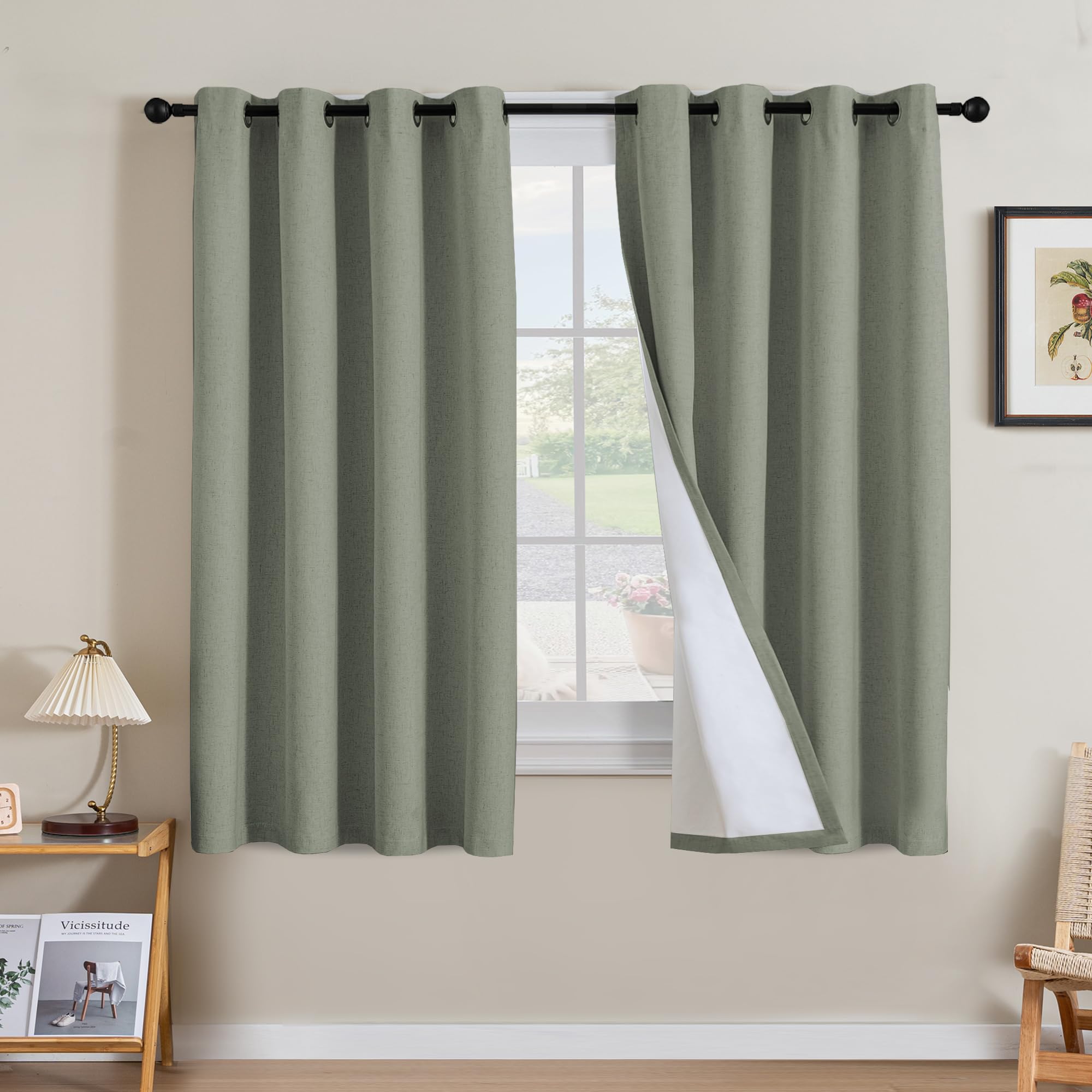 H.VERSAILTEX 100% Blackout Curtains Ivory, Linen Blackout Curtains 96 inch Curtains 2 Panel Set, Elegant Curtain for Bedroom Grommet Drapes for Living Room