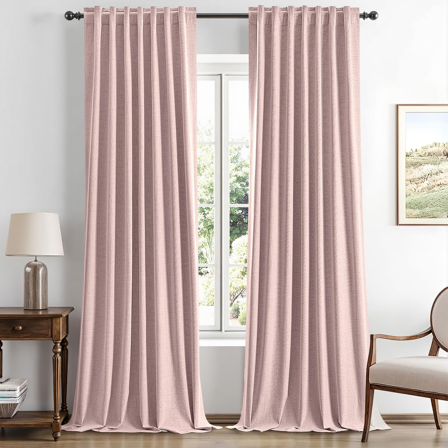 MIULEE 100% Blackout Linen Curtains for Bedroom, Ivory Solid Luxury Decor Thermal Insulation Room Darkening Drapes for Living Room Nursery Back Tab Rod Pocket 42 x 84 Inches, 2 Panels