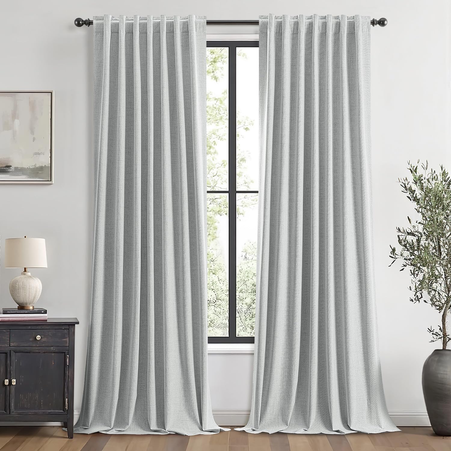 MIULEE 100% Blackout Linen Curtains for Bedroom, Ivory Solid Luxury Decor Thermal Insulation Room Darkening Drapes for Living Room Nursery Back Tab Rod Pocket 42 x 84 Inches, 2 Panels