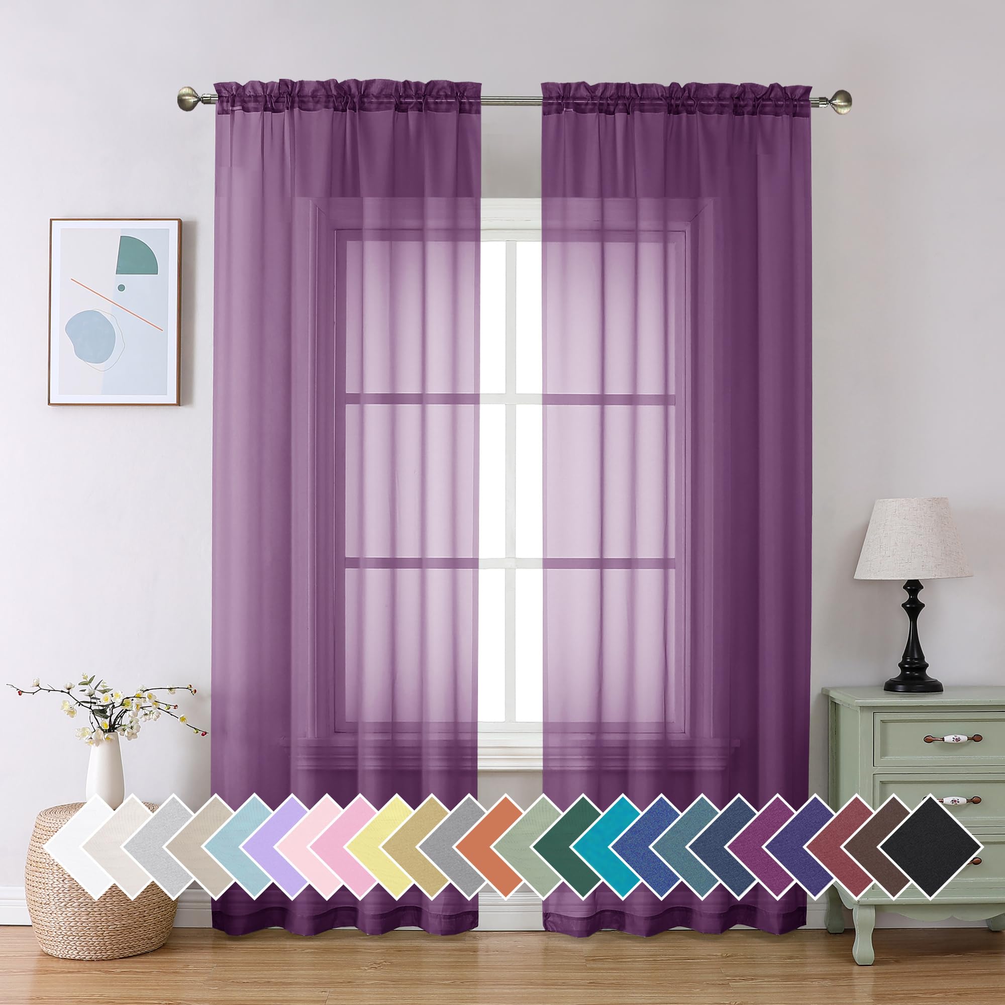 Aiyufeng Blush Pink Sheer Curtains 84 Inches Long 2 Panels Set, Light Filtering Soft Airy Voile Rod Pocket Baby Pink Sheer Window Drapes for Bedroom Living Room, Each 40Wx84L Inches