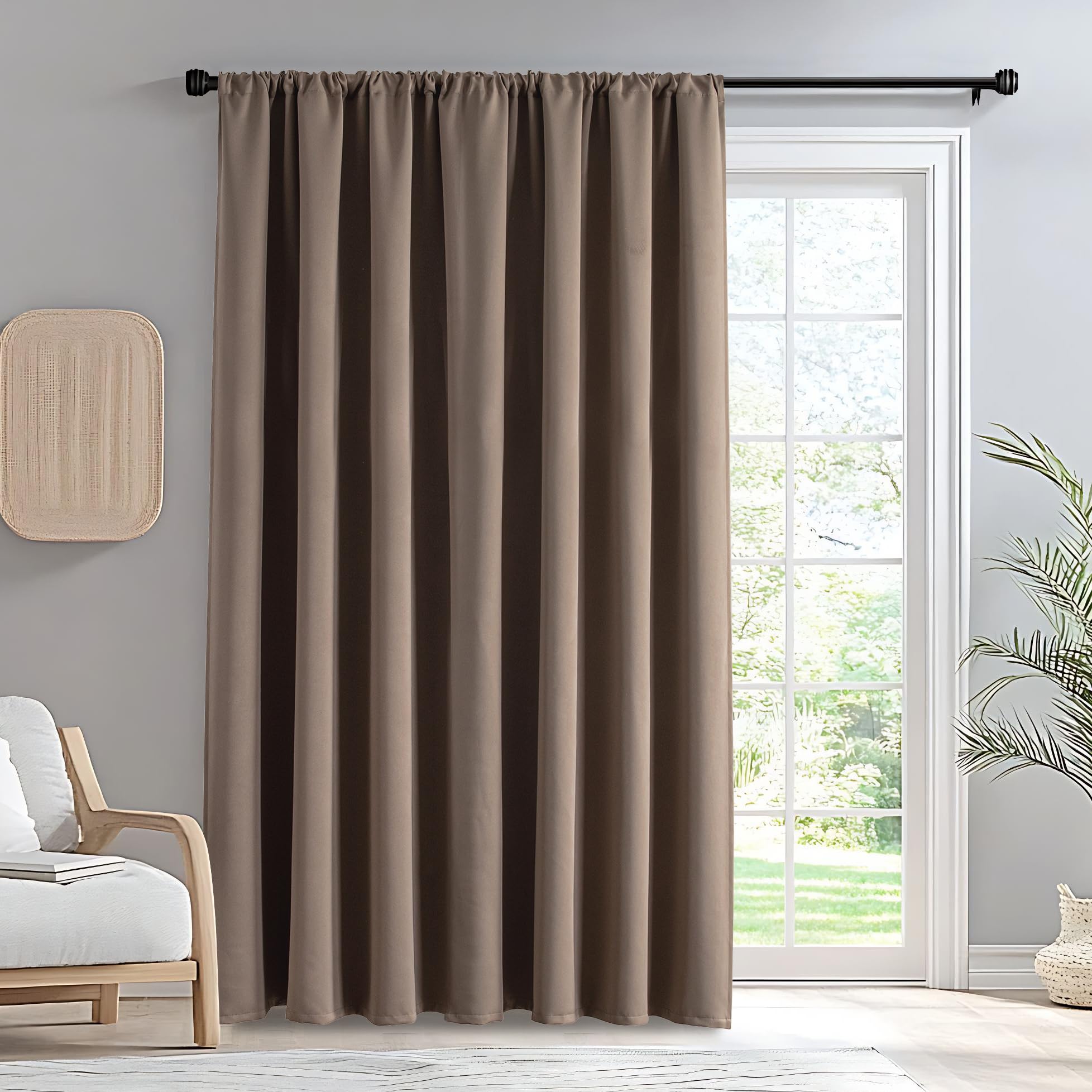 IGEMAEVE Black 100% Blackout Curtains 84 Inch Length 2 Panels Set, Black Out Curtains for Bedroom 84 Inch Long, Rod Pocket Energy Saving Room Darkening Drapes for Living Room Dining Room Window