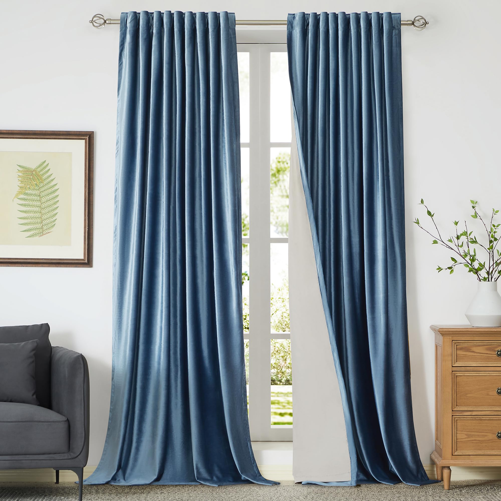 100% Blackout Ivory Off White Velvet Curtains 84 inch Long for Living Room,Set of 2 Panels Liner Rod Pocket Back Tab Thermal Window Drapes Room Darkening Heavy Decorative Curtains for Bedroom