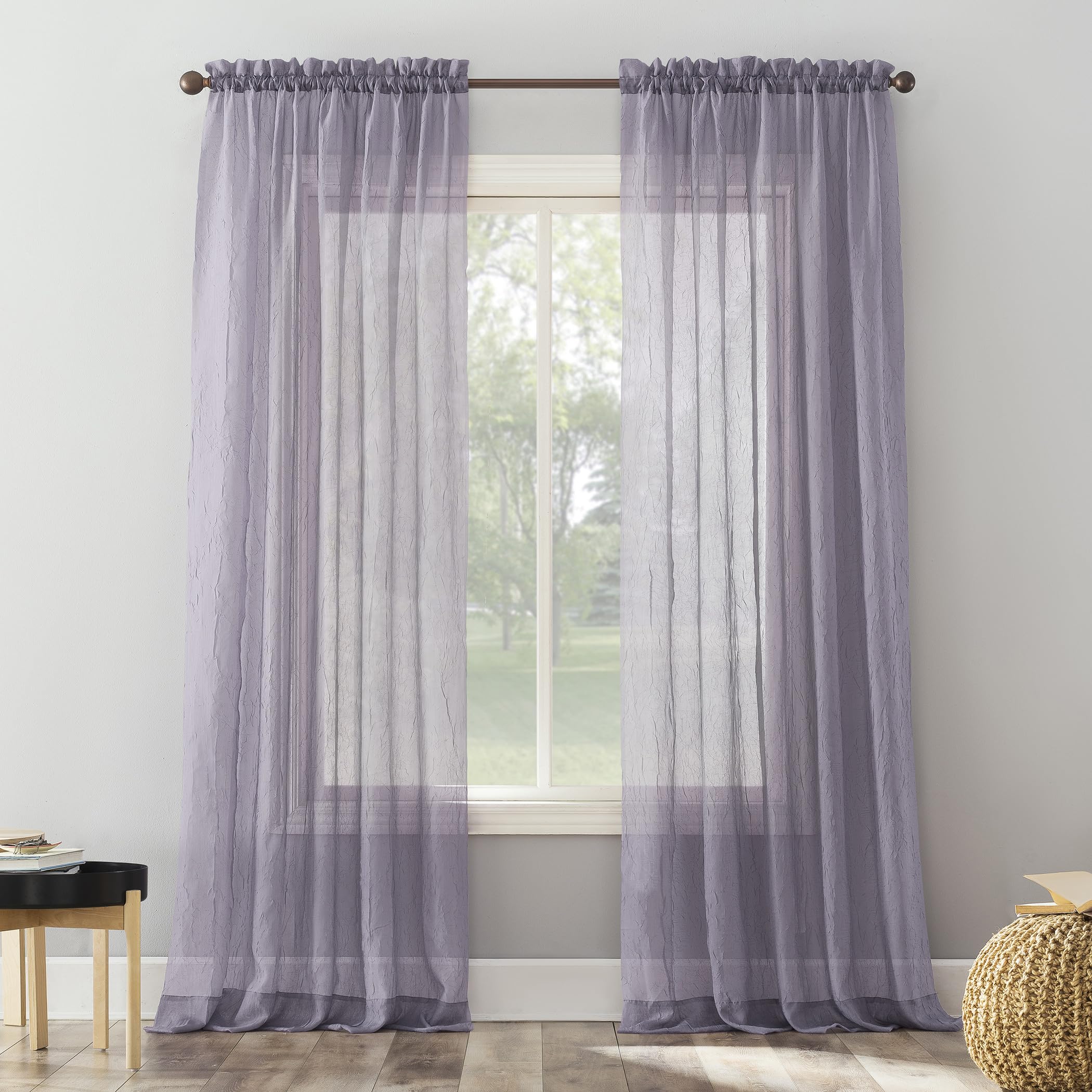 No. 918 Erica Crushed Sheer Voile Rod Pocket Curtain Panel, 51" x 84", Eggshell Off-White