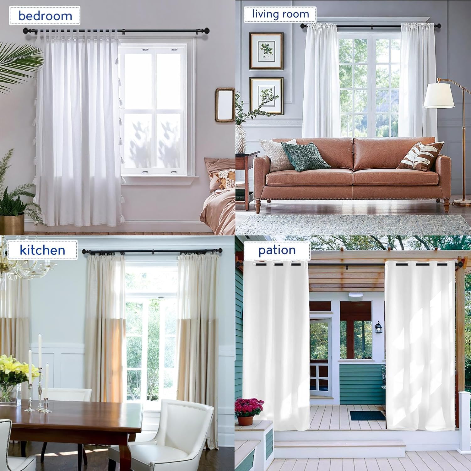 Curtain Rods for Windows 48-84 inch,3/4 inch Heavy Duty Adjustable Decorative Curtain Rod with Modern Finials,2 Pack Window Rods for Bedroom, Living Room,Patio and Kitchen