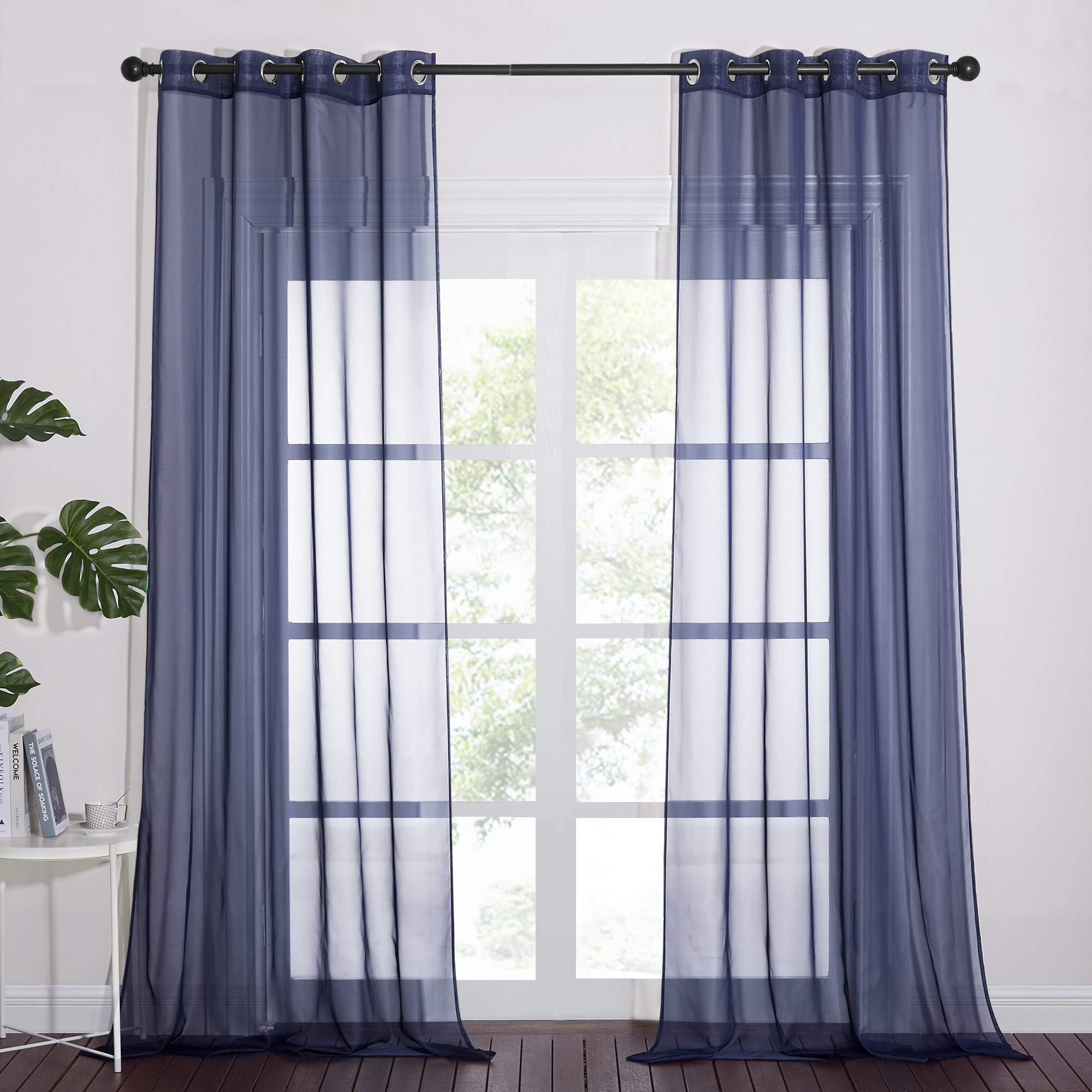 NICETOWN Sheer Curtains Panel 72" Long - Ring Top Window Treatment Sheer Voile Drapes for Bedroom/Living Room (White, Set of 2, W54 x L72)