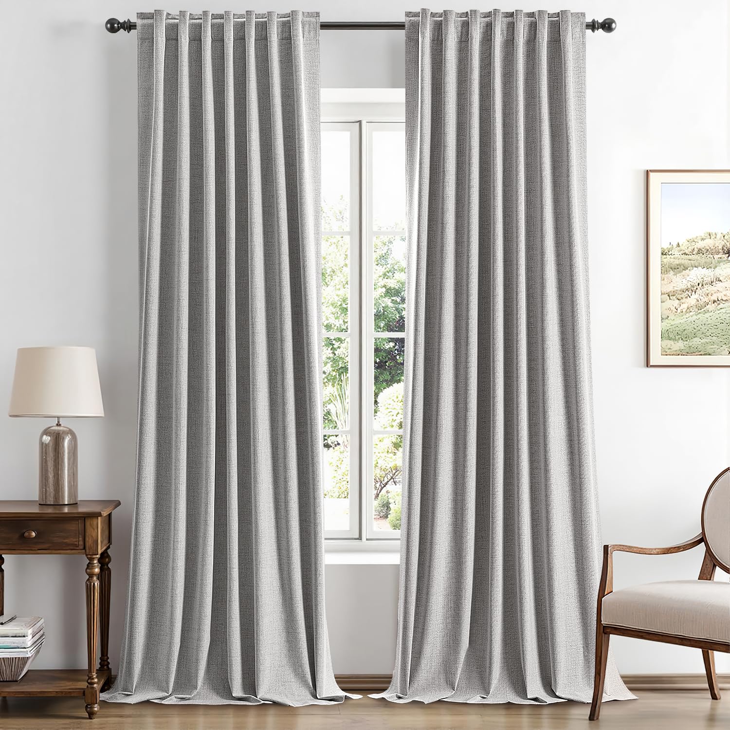 MIULEE 100% Blackout Linen Curtains for Bedroom, Ivory Solid Luxury Decor Thermal Insulation Room Darkening Drapes for Living Room Nursery Back Tab Rod Pocket 42 x 84 Inches, 2 Panels