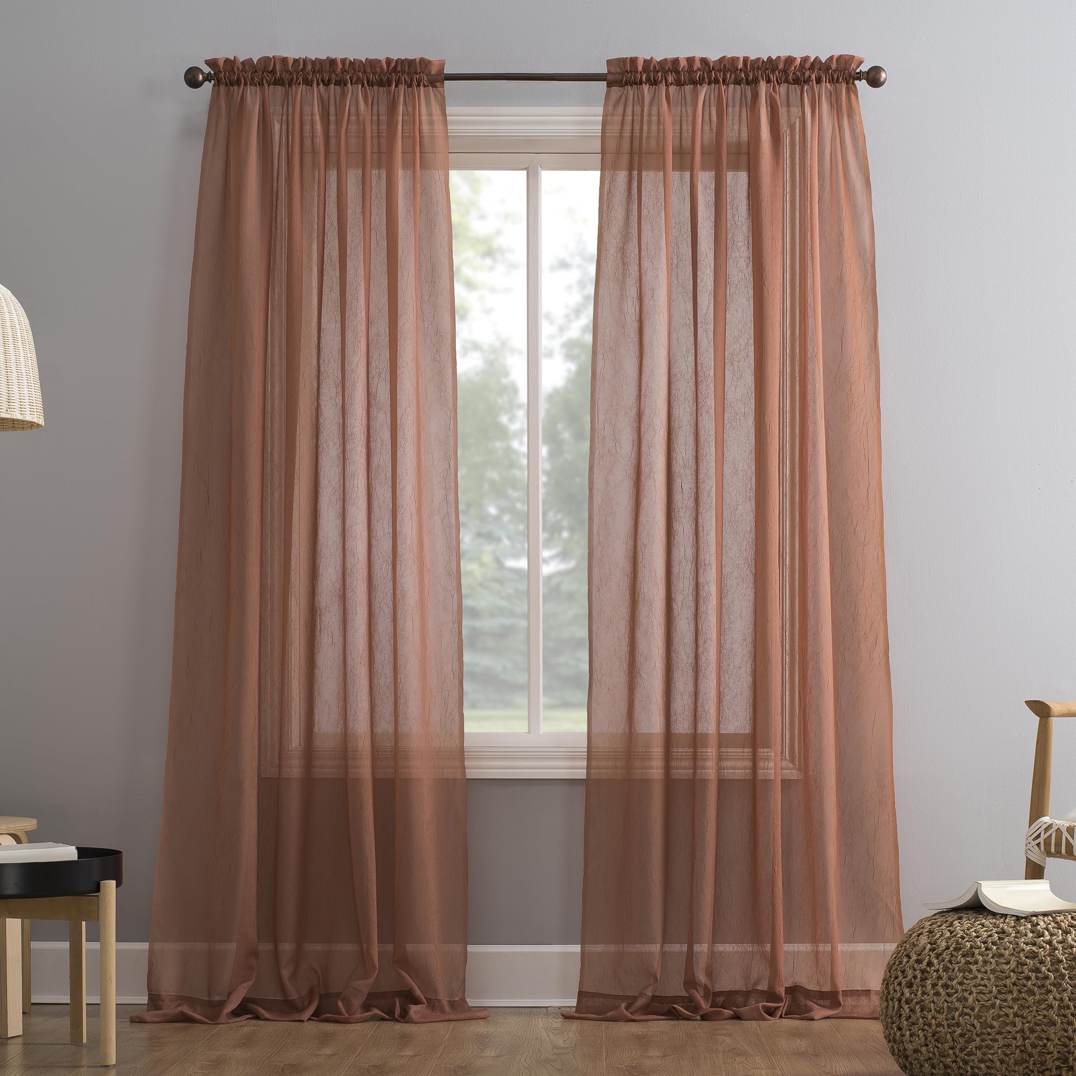 No. 918 Erica Crushed Sheer Voile Rod Pocket Curtain Panel, 51" x 84", Eggshell Off-White