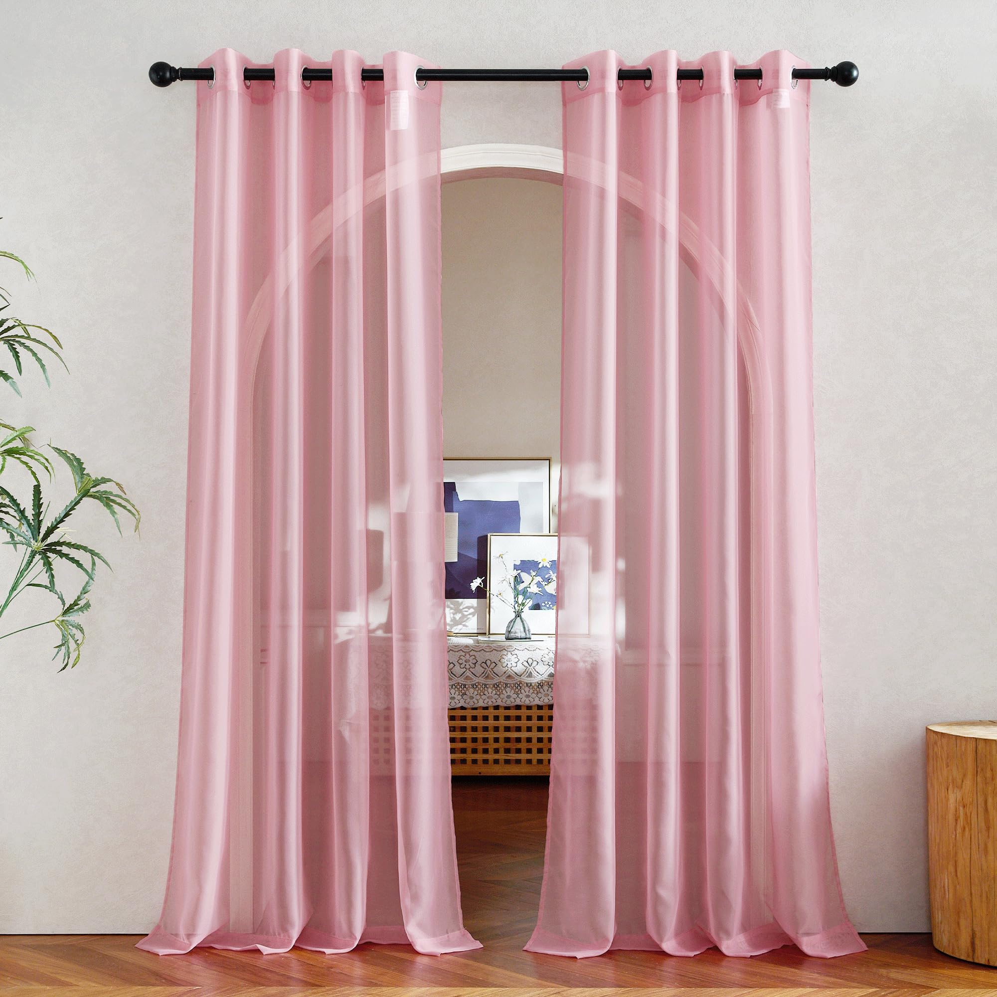 NICETOWN Sheer Curtains Panel 72" Long - Ring Top Window Treatment Sheer Voile Drapes for Bedroom/Living Room (White, Set of 2, W54 x L72)