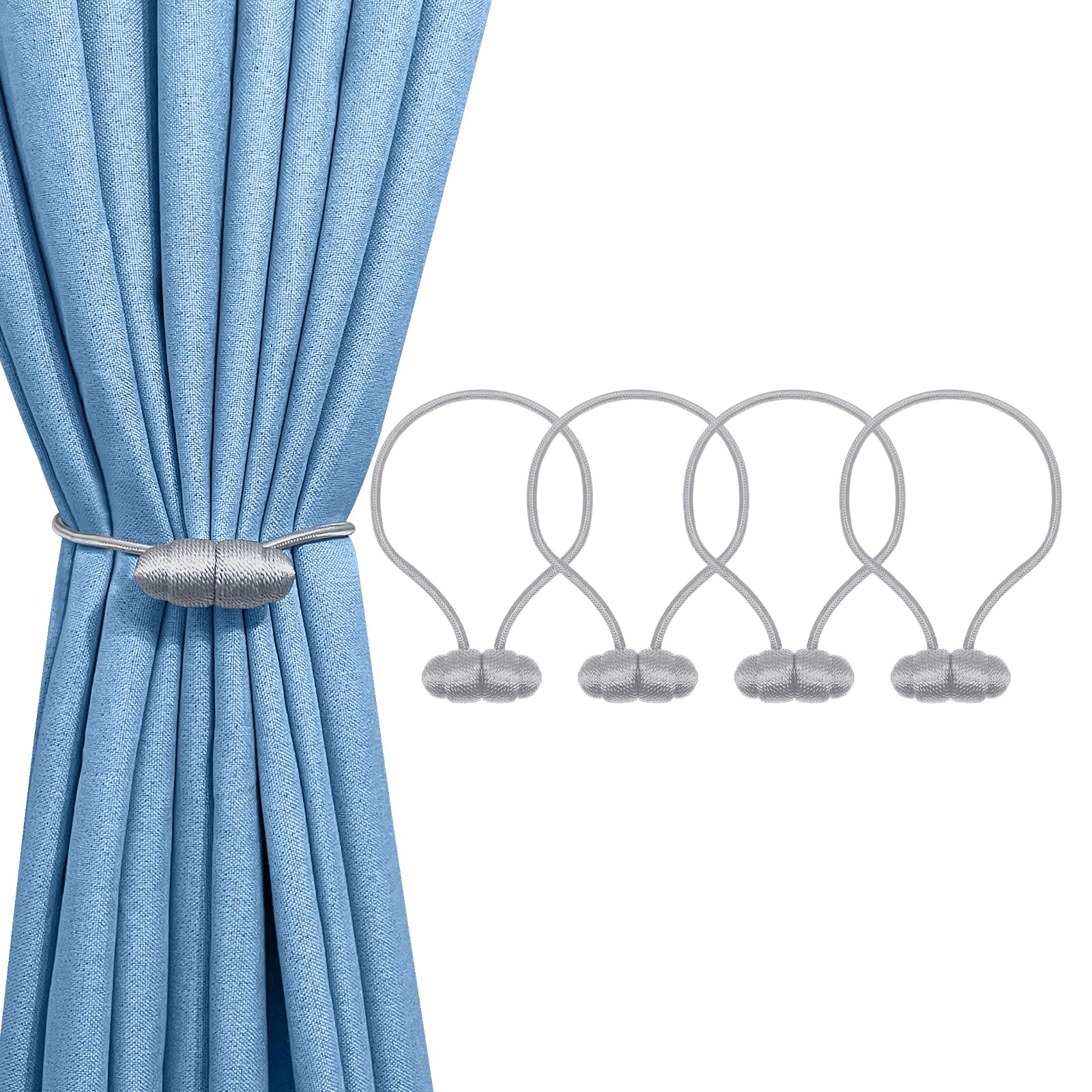 Tifanso Black Magnetic Curtain Tiebacks - 4pcs Decorative Curtain Tie Backs, No Drill Closure Drapery Tiebacks Holdbacks, Boho Drapes Straps Ropes for Bedroom, Bathroom, Farmhouse Decor