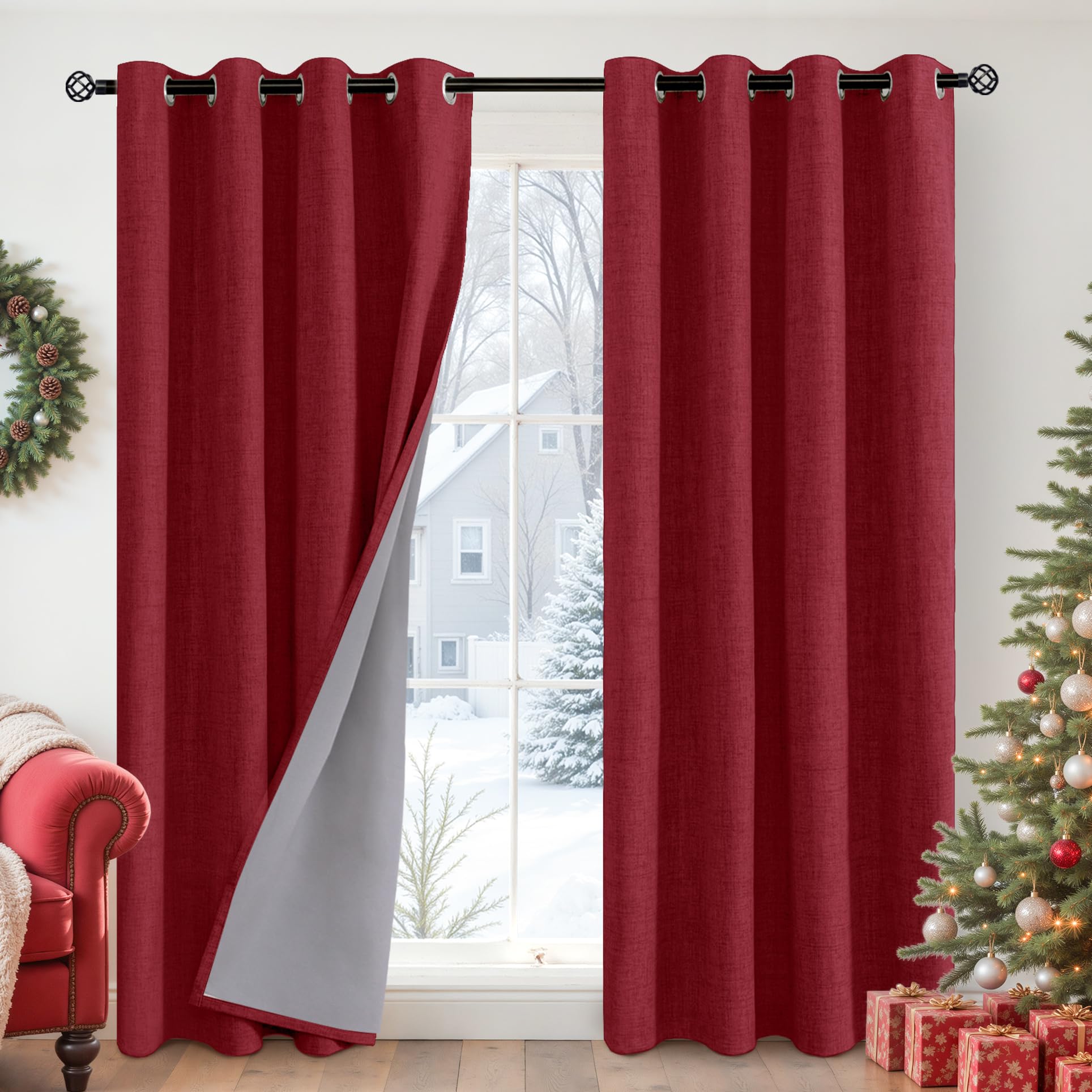 YoungsTex Linen Blackout Curtains 63 Inch Length for Bedroom, Room Darkening Window Drapes with Grommet Thermal Insulated Black Out Blinds for Living Room, 2 Panels, 52 X 63 Inch, Beige