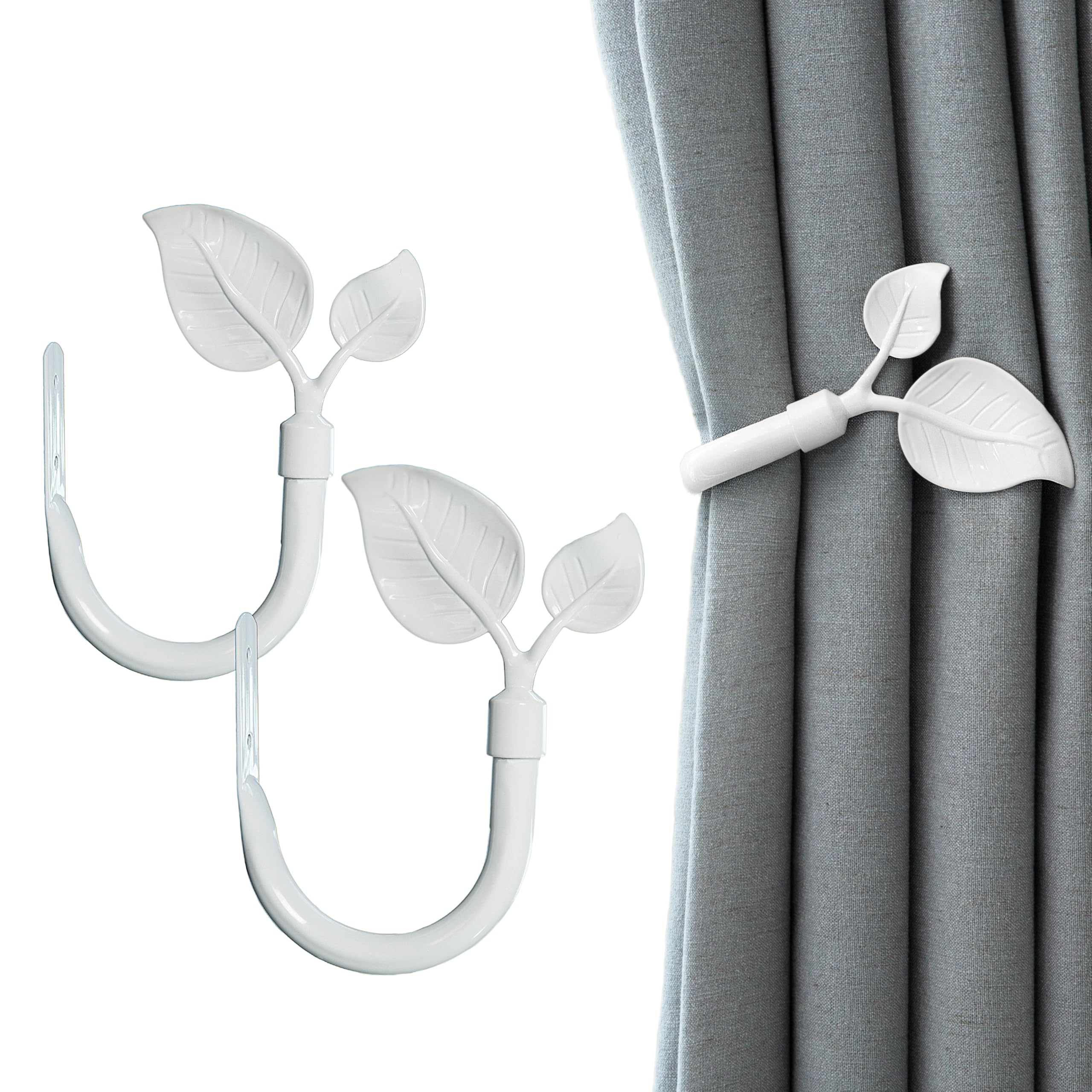 HIKMLK Leaf Shaped Curtain Tieback Holdbacks 2pcs, Handmade Metal Curtain Side Holders for Wall, Curtain Hook Pull Backs for Drapes Window Decoration