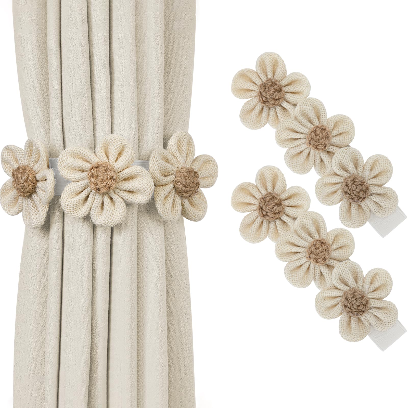 KLOGTSIND Flower Curtain Tiebacks, 2 Pack Boho Curtain Ties Elegant DIY Curtain Holdbacks, Decorative Window Drape Twist Tie Backs for Bedroom Decor, Nursery Decor, Farmhouse Decor