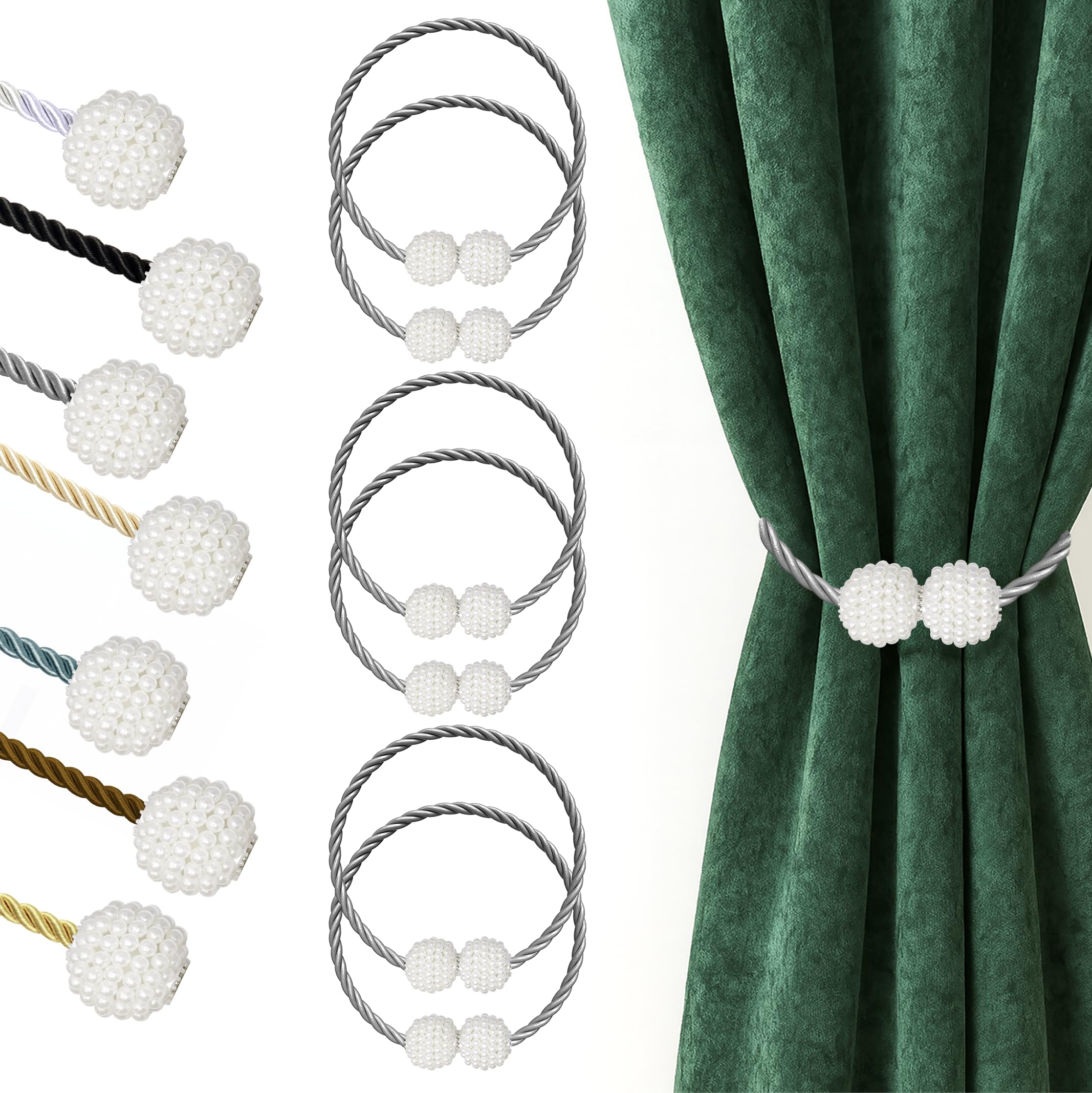 Hion Magnetic Curtain Tiebacks Black 2pcs, Curtain Tiebacks Buckles Holdbacks Holders Hooks Clip for Home Outdoor Bedroom Office Decorative Curtain