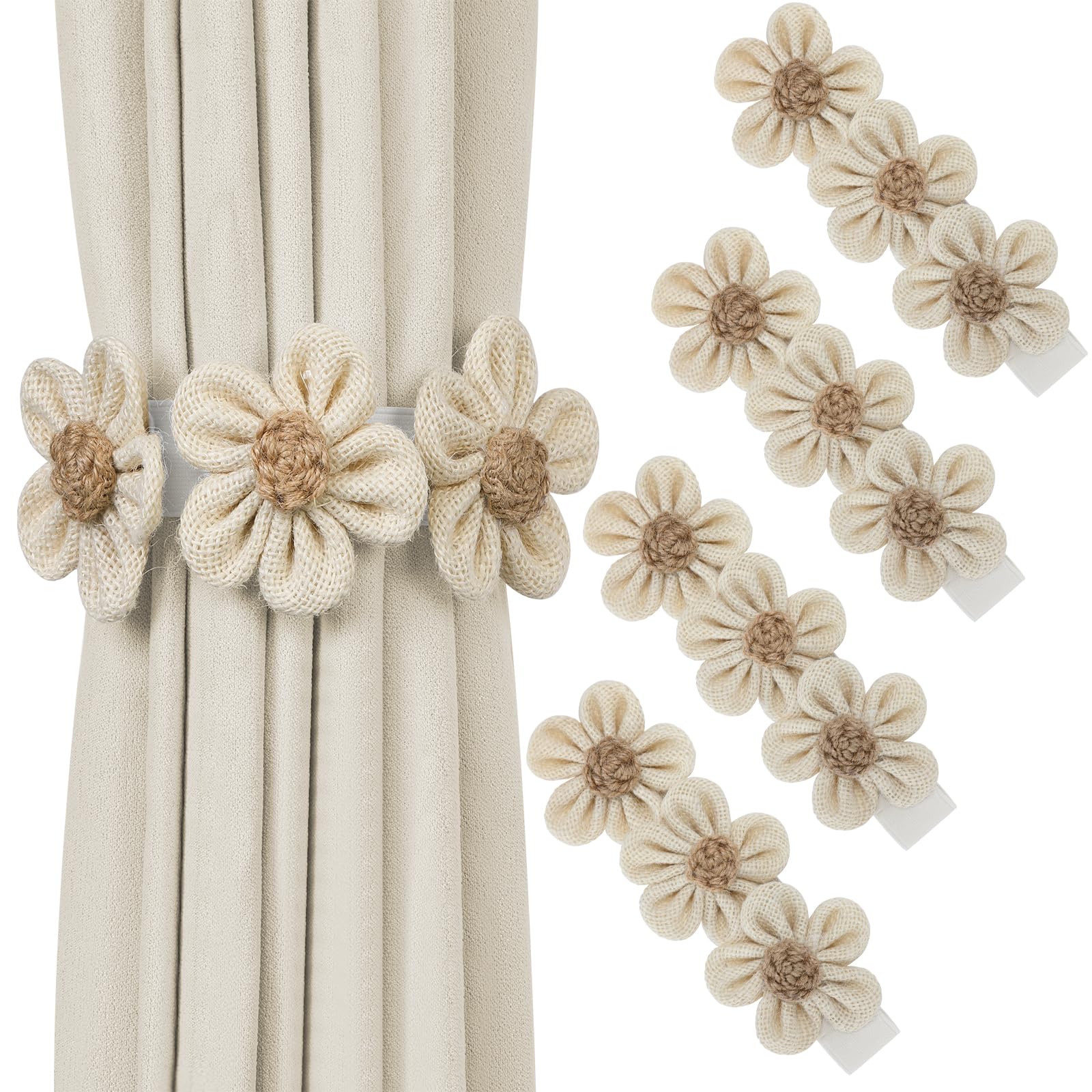 KLOGTSIND Flower Curtain Tiebacks, 2 Pack Boho Curtain Ties Elegant DIY Curtain Holdbacks, Decorative Window Drape Twist Tie Backs for Bedroom Decor, Nursery Decor, Farmhouse Decor