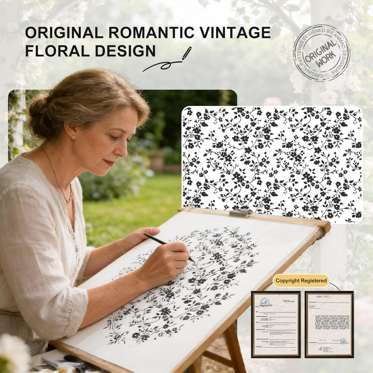 Anmao Vintage Lace Sheer Curtains 96 Inches Long - Romantic Floral Semi-Sheer Voile Panels for Living Room & Bedroom, Rod Pocket Light Filtering Drapes, Set of 2 Panels (52" W x 96" L), White