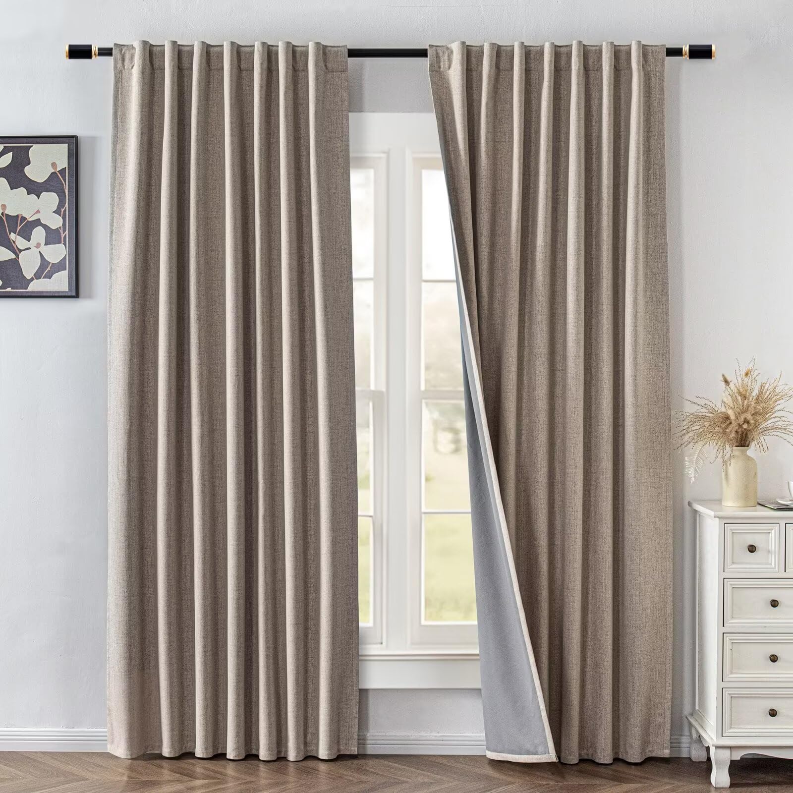 IGEMAEVE Black 100% Blackout Curtains 84 Inch Length 2 Panels Set, Black Out Curtains for Bedroom 84 Inch Long, Rod Pocket Energy Saving Room Darkening Drapes for Living Room Dining Room Window