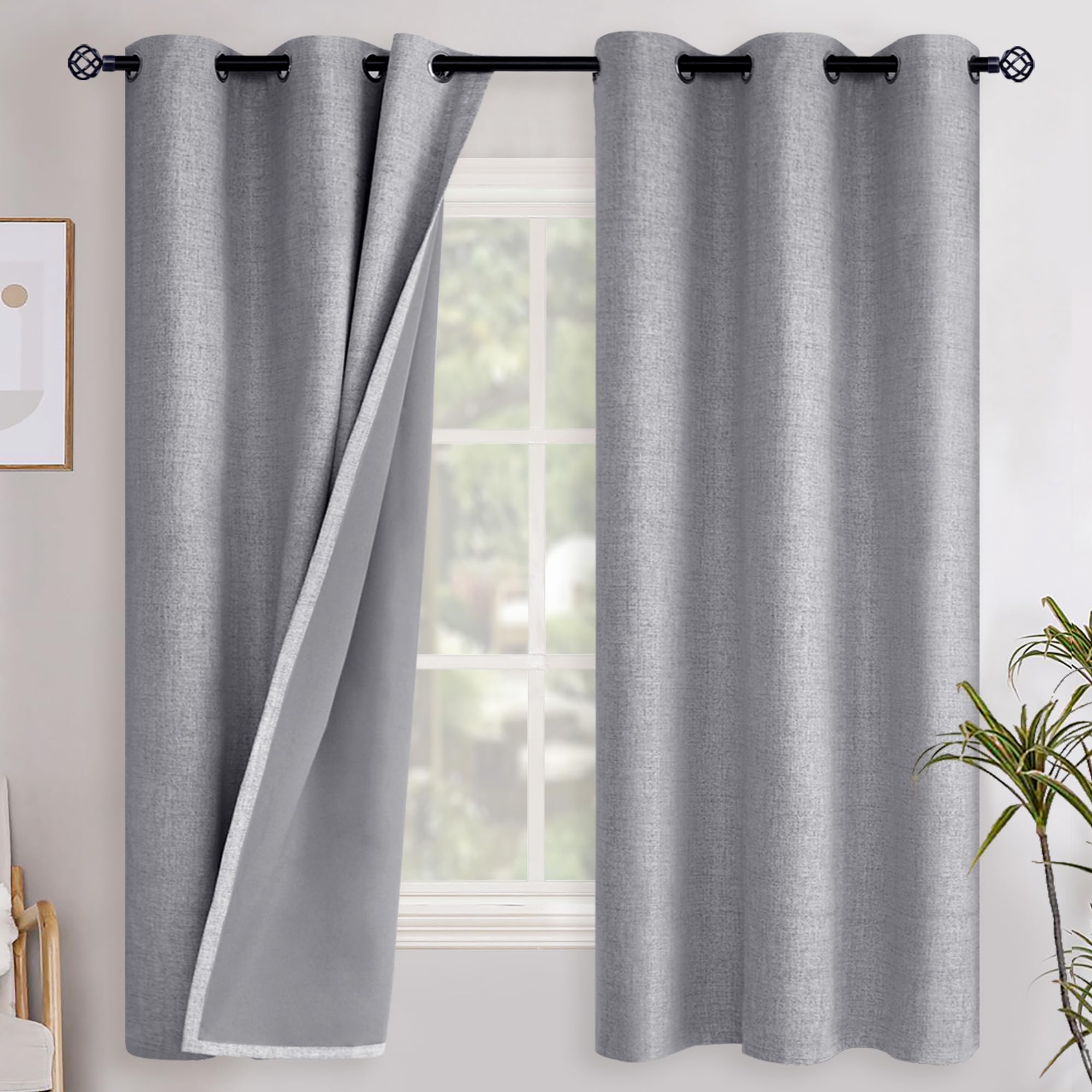 YoungsTex Linen Blackout Curtains 63 Inch Length for Bedroom, Room Darkening Window Drapes with Grommet Thermal Insulated Black Out Blinds for Living Room, 2 Panels, 52 X 63 Inch, Beige