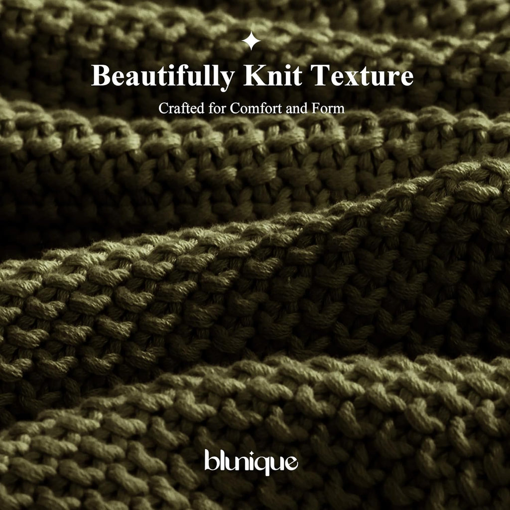 Olive Green Cable Knit Cotton Throw Blanket 50×60 Inch