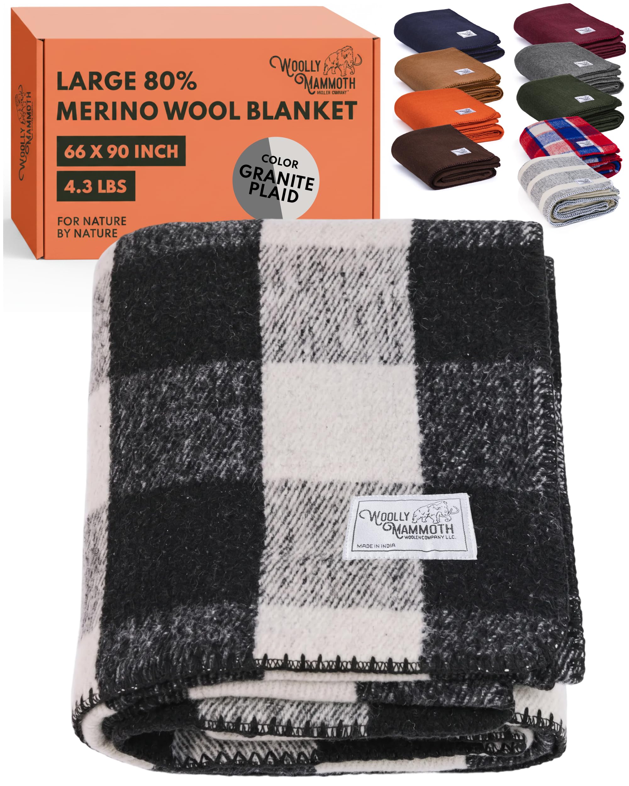 Woolly Mammoth Woolen Co. | Extra Large Merino Wool Camp Blanket | Perfect Outdoor Gear | Bedroll for Bushcraft, Camping, Trekking, Hiking, Survival, or Throw Blanket at the Cabin (Gray), 66" x 90"