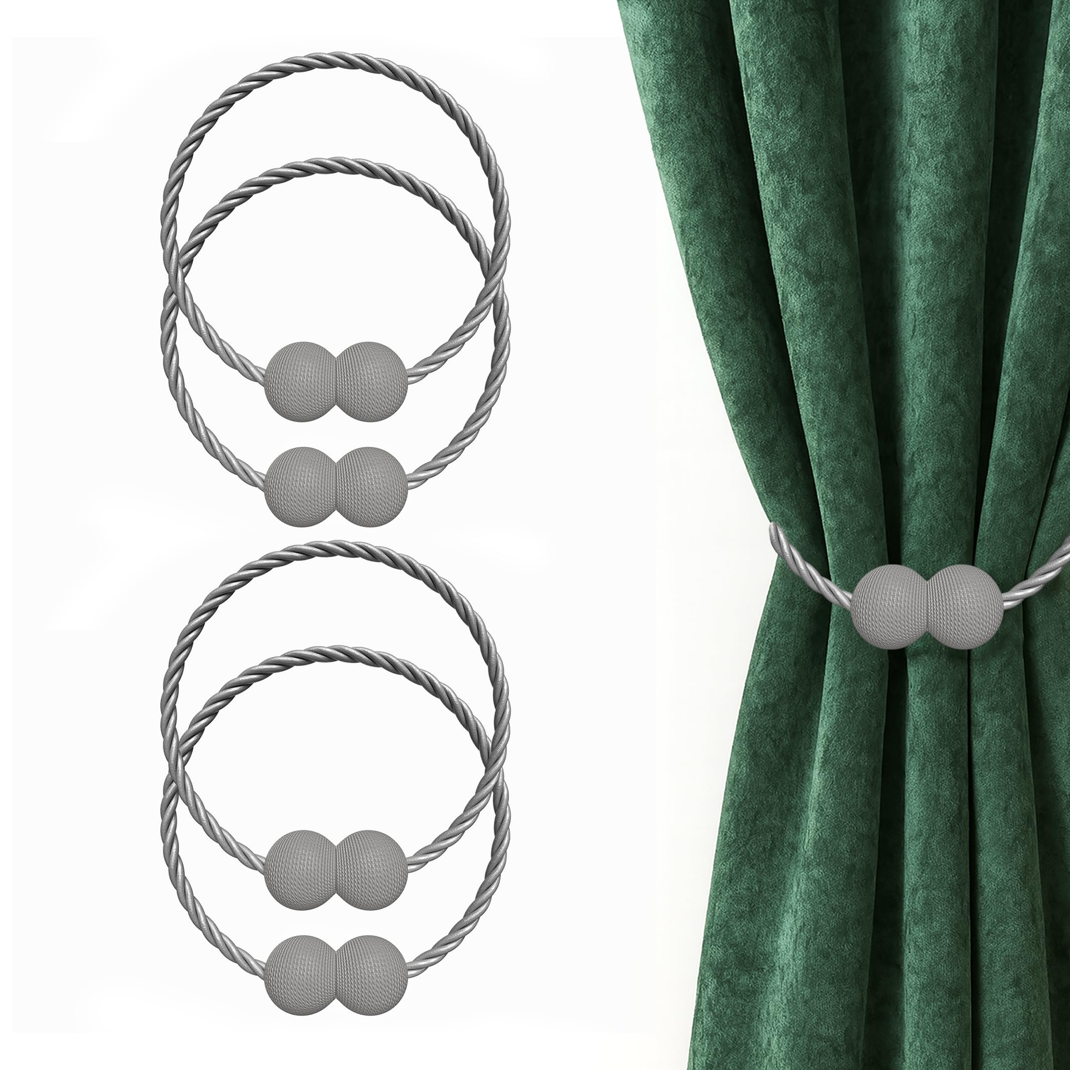 Hion Magnetic Curtain Tiebacks Black 2pcs, Curtain Tiebacks Buckles Holdbacks Holders Hooks Clip for Home Outdoor Bedroom Office Decorative Curtain