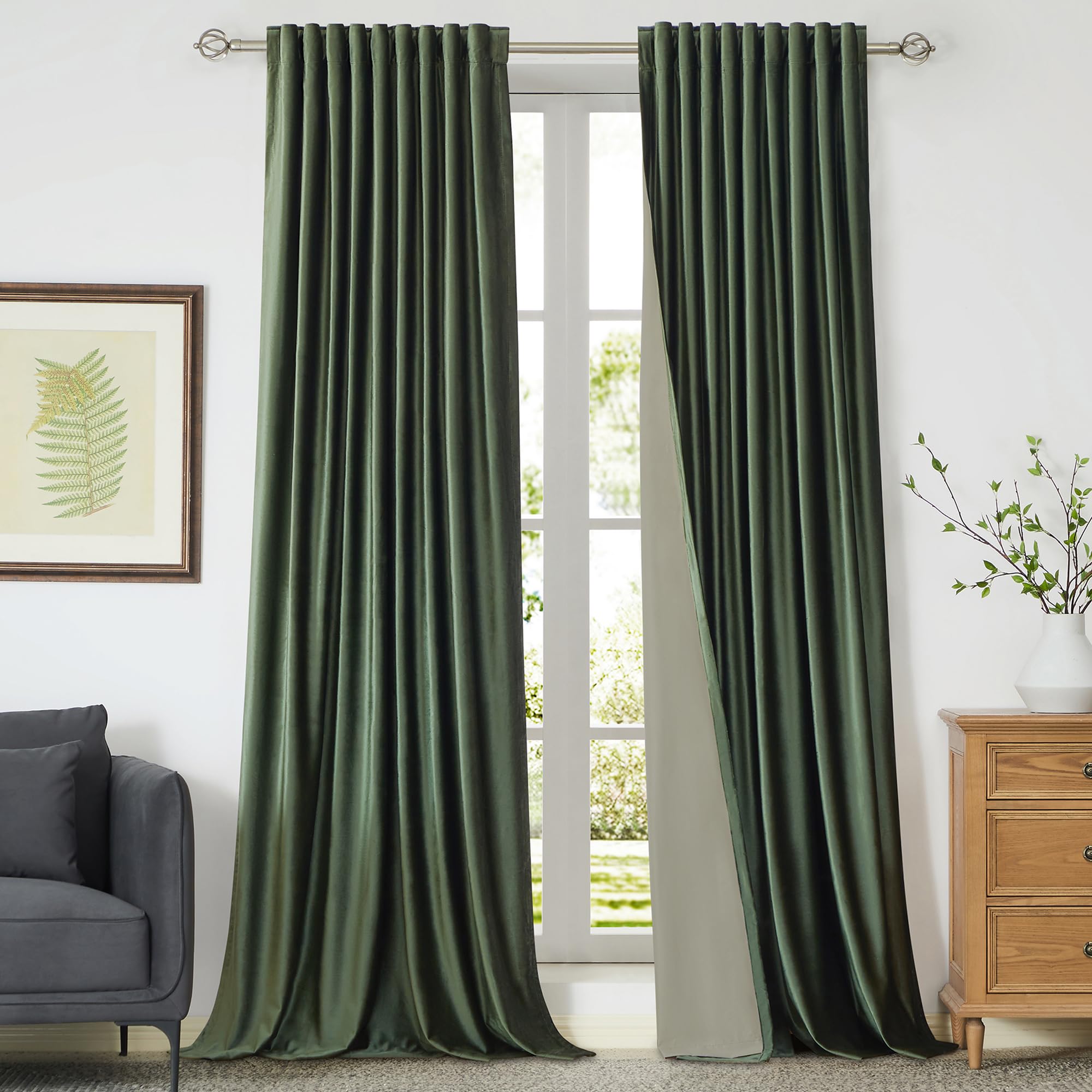 100% Blackout Ivory Off White Velvet Curtains 84 inch Long for Living Room,Set of 2 Panels Liner Rod Pocket Back Tab Thermal Window Drapes Room Darkening Heavy Decorative Curtains for Bedroom
