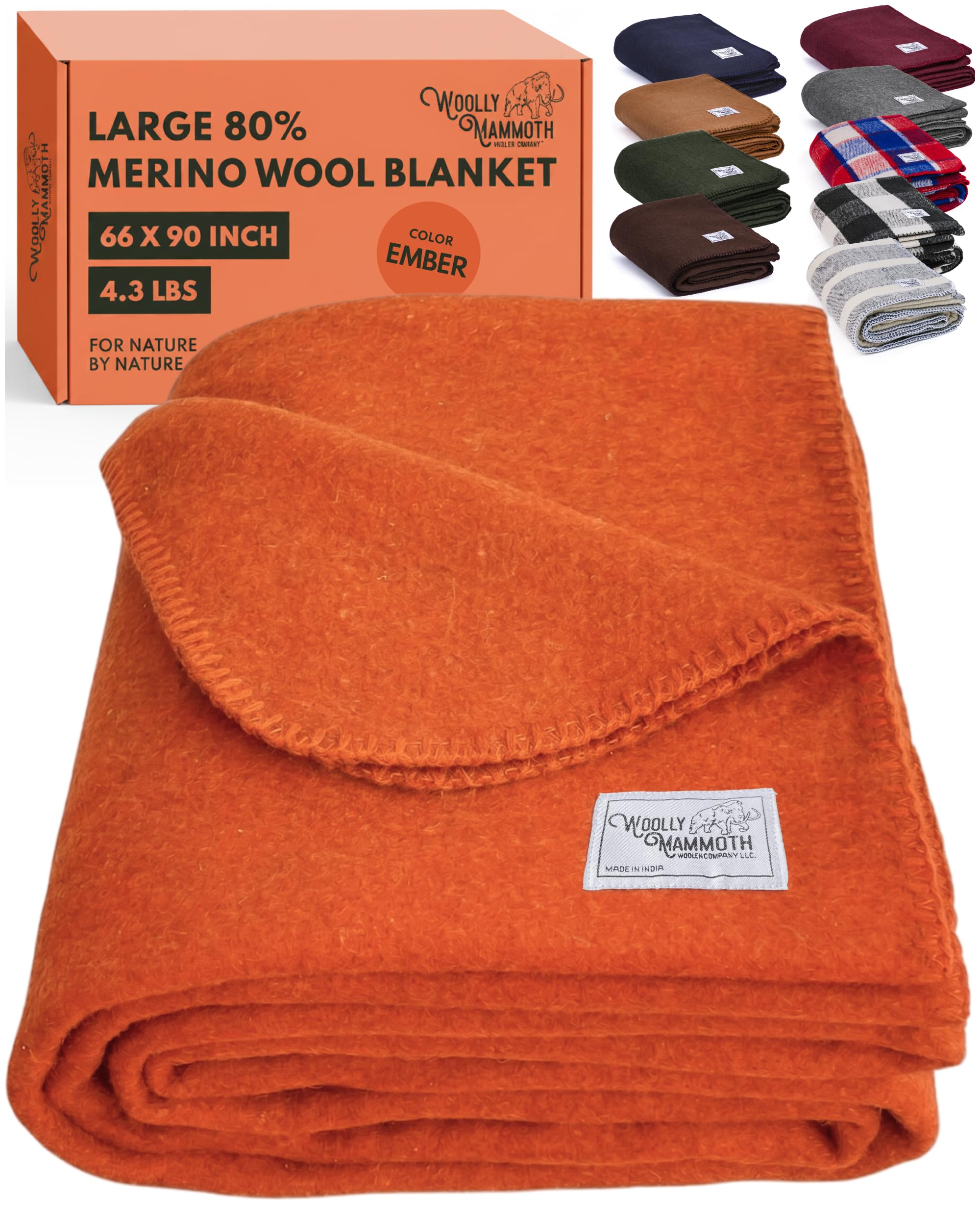 Woolly Mammoth Woolen Co. | Extra Large Merino Wool Camp Blanket | Perfect Outdoor Gear | Bedroll for Bushcraft, Camping, Trekking, Hiking, Survival, or Throw Blanket at the Cabin (Gray), 66" x 90"