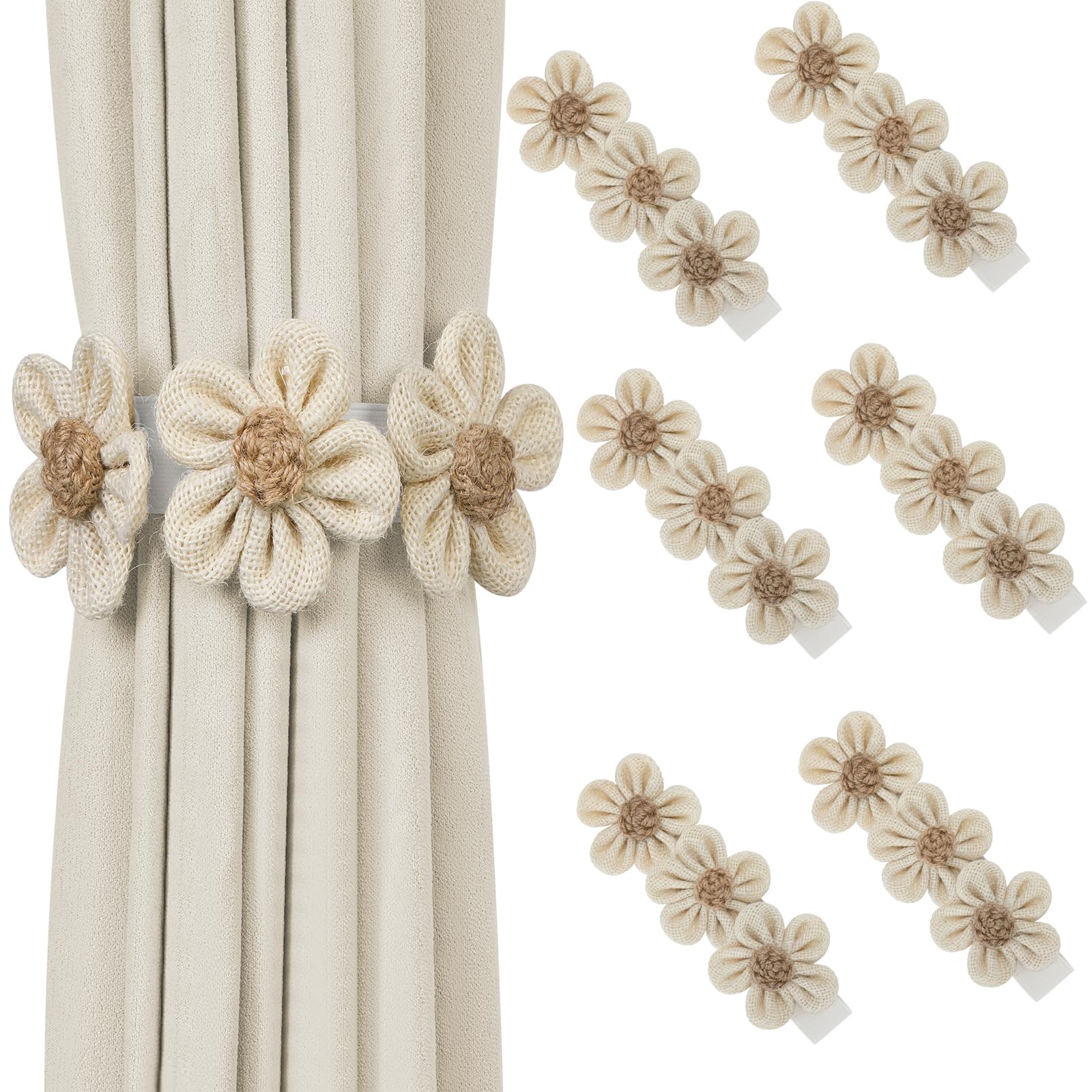 KLOGTSIND Flower Curtain Tiebacks, 2 Pack Boho Curtain Ties Elegant DIY Curtain Holdbacks, Decorative Window Drape Twist Tie Backs for Bedroom Decor, Nursery Decor, Farmhouse Decor