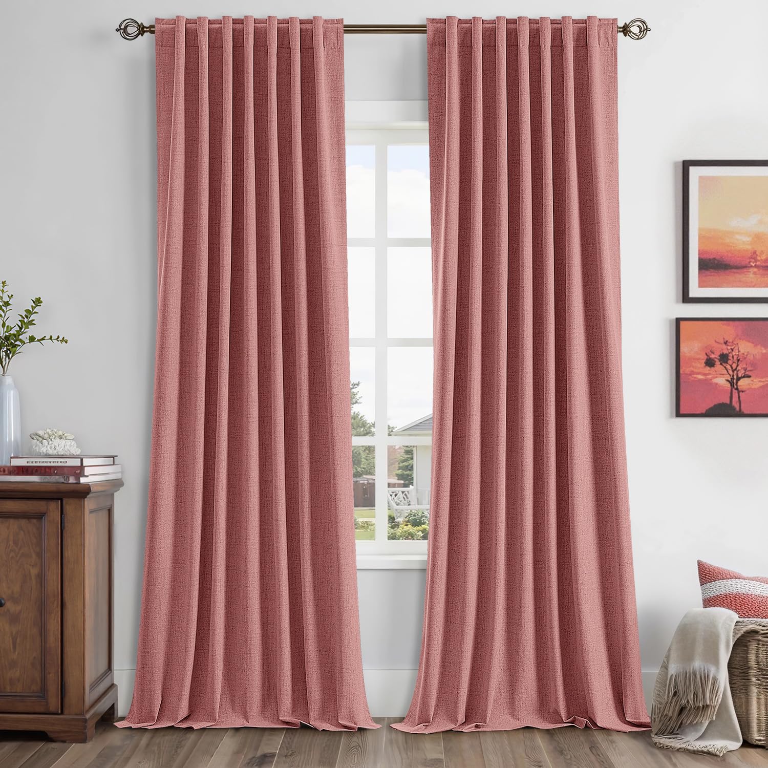 MIULEE 100% Blackout Linen Curtains for Bedroom, Ivory Solid Luxury Decor Thermal Insulation Room Darkening Drapes for Living Room Nursery Back Tab Rod Pocket 42 x 84 Inches, 2 Panels