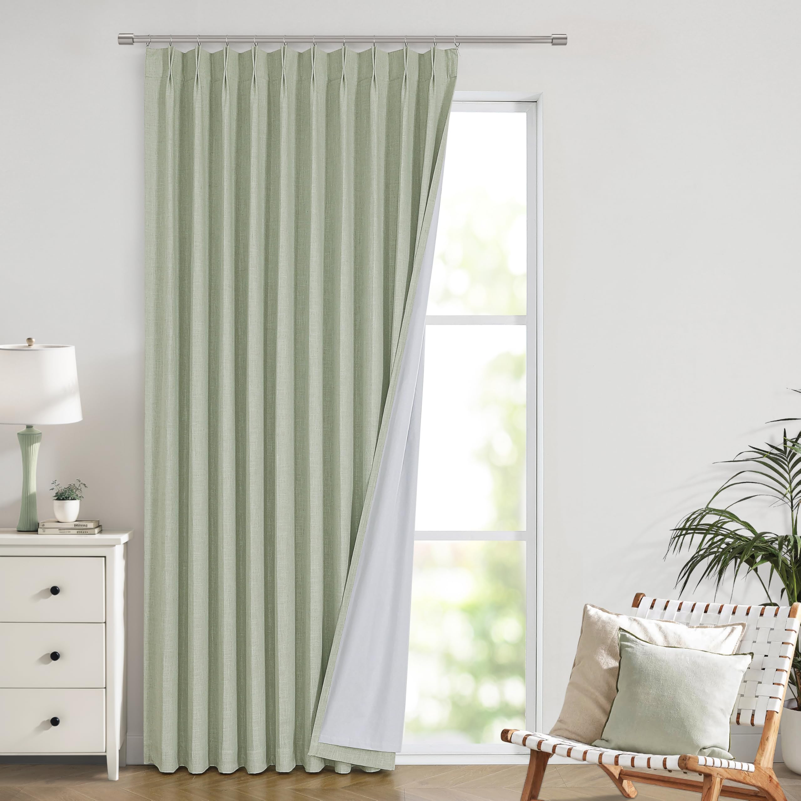 Vision Home Natural Pinch Pleated Full Blackout Curtains Linen Blended Room Darkening Window Curtains 90 inch for Living Room Bedroom Thermal Insulated Pinch Pleat Drapes with Hooks 2 Panel 40"Wx90"L