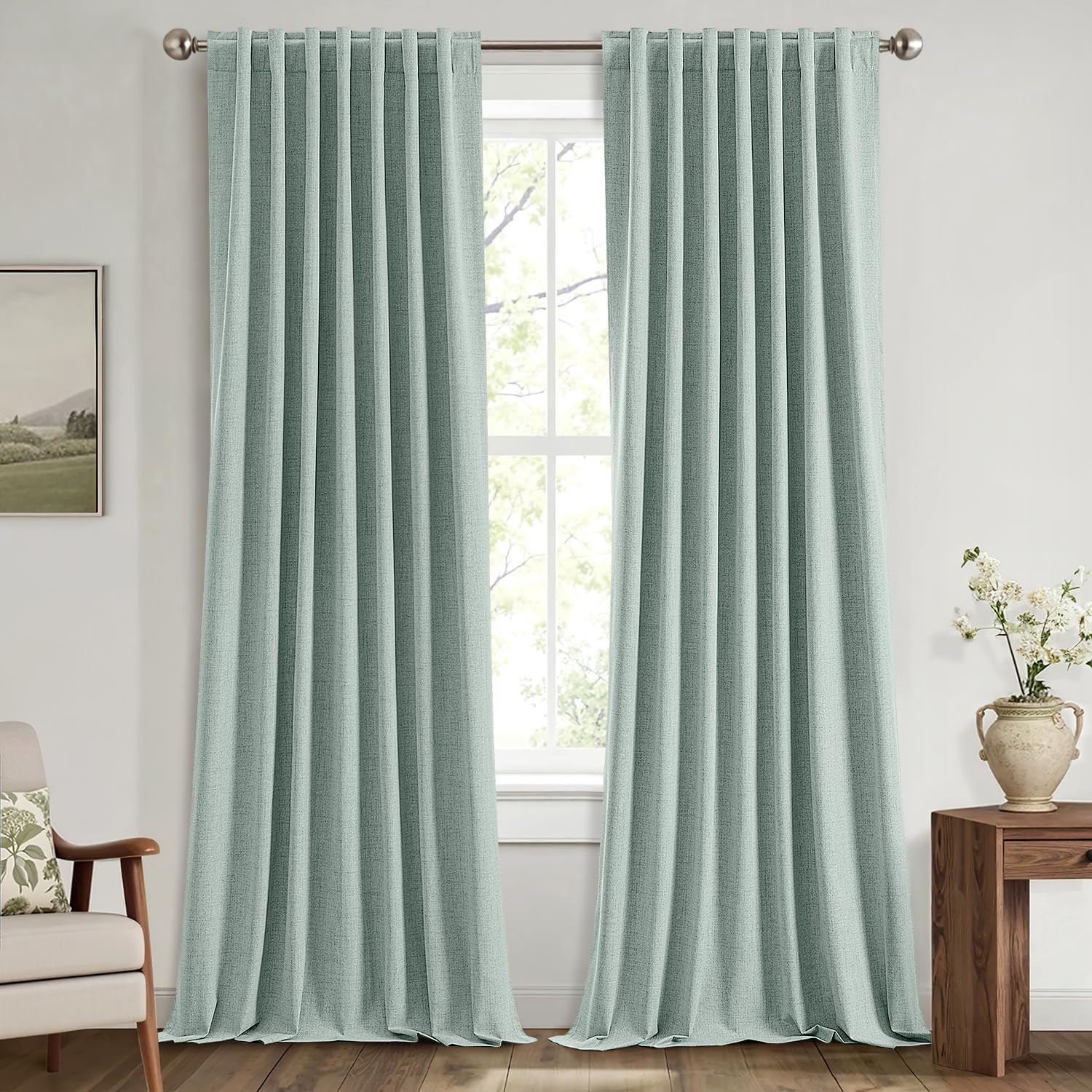 MIULEE 100% Blackout Linen Curtains for Bedroom, Ivory Solid Luxury Decor Thermal Insulation Room Darkening Drapes for Living Room Nursery Back Tab Rod Pocket 42 x 84 Inches, 2 Panels