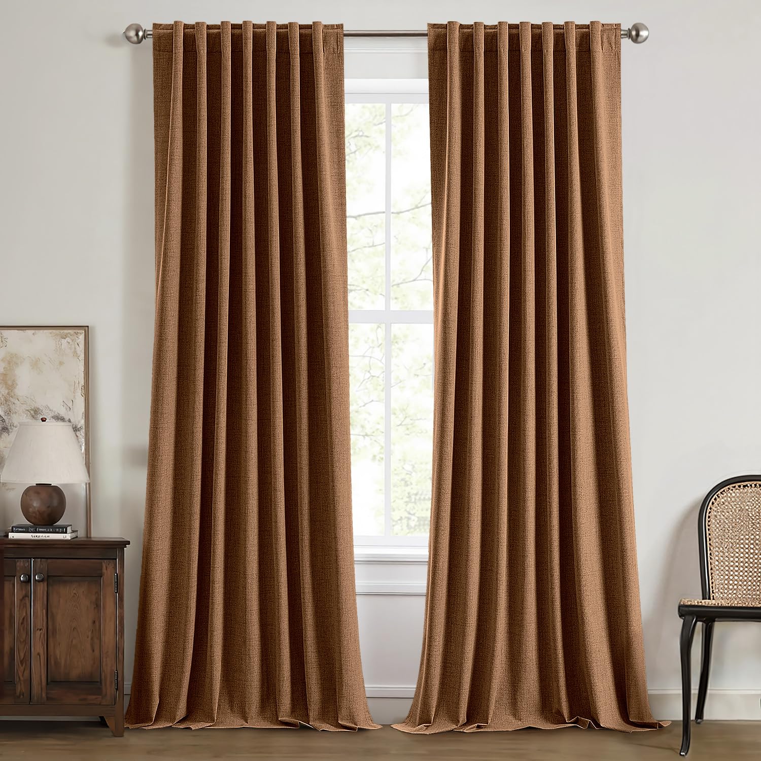 MIULEE 100% Blackout Linen Curtains for Bedroom, Ivory Solid Luxury Decor Thermal Insulation Room Darkening Drapes for Living Room Nursery Back Tab Rod Pocket 42 x 84 Inches, 2 Panels
