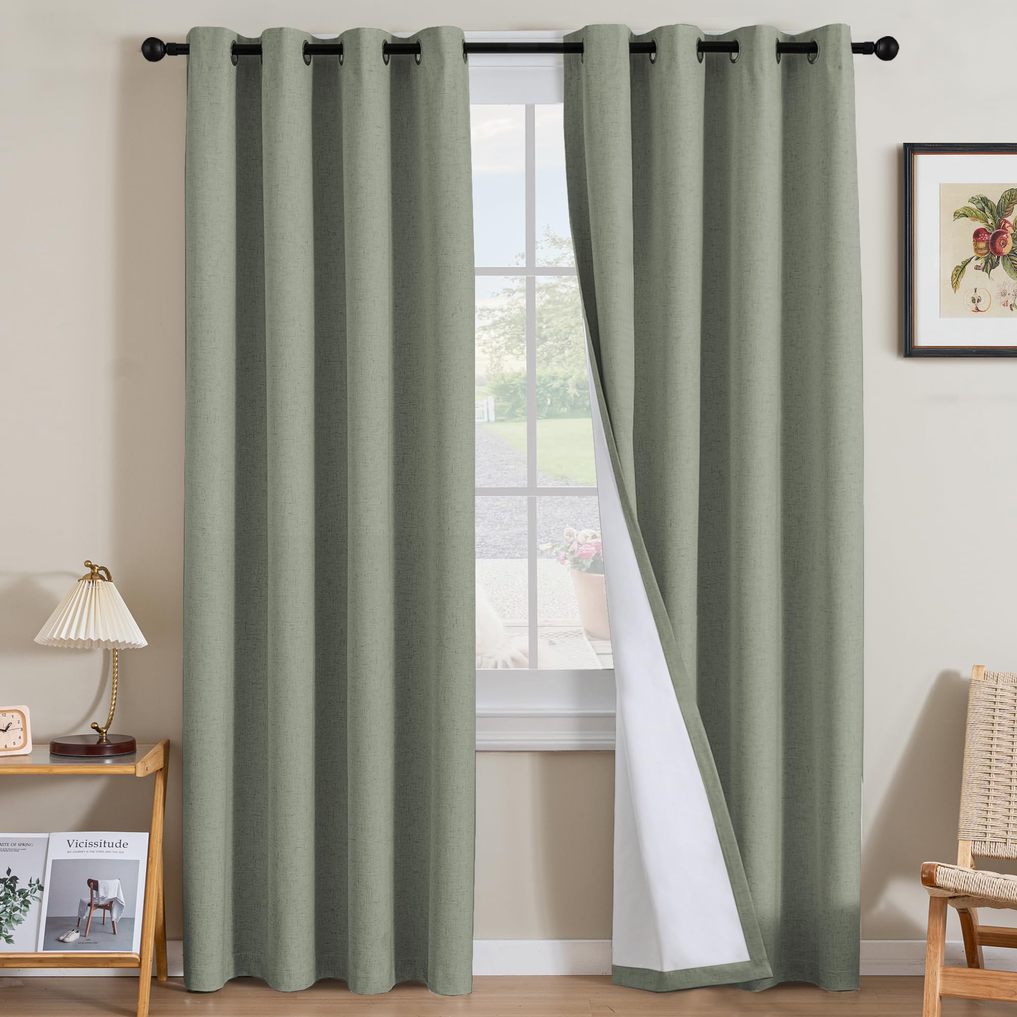 H.VERSAILTEX 100% Blackout Curtains Ivory, Linen Blackout Curtains 96 inch Curtains 2 Panel Set, Elegant Curtain for Bedroom Grommet Drapes for Living Room