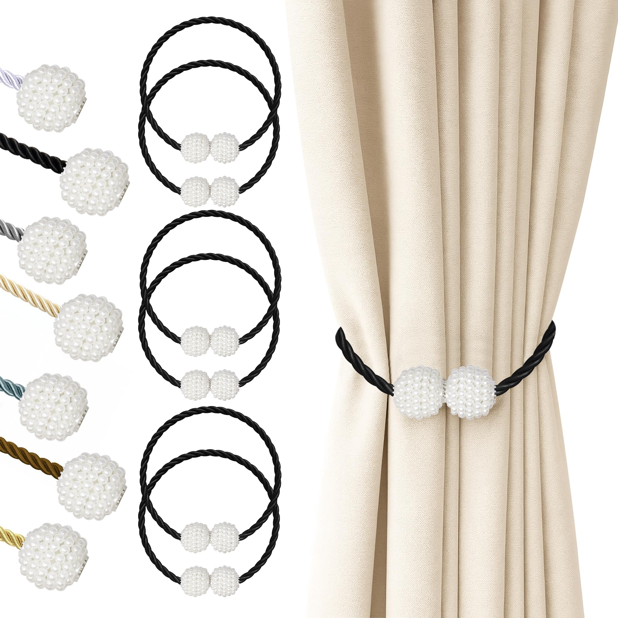 Hion Magnetic Curtain Tiebacks Black 2pcs, Curtain Tiebacks Buckles Holdbacks Holders Hooks Clip for Home Outdoor Bedroom Office Decorative Curtain