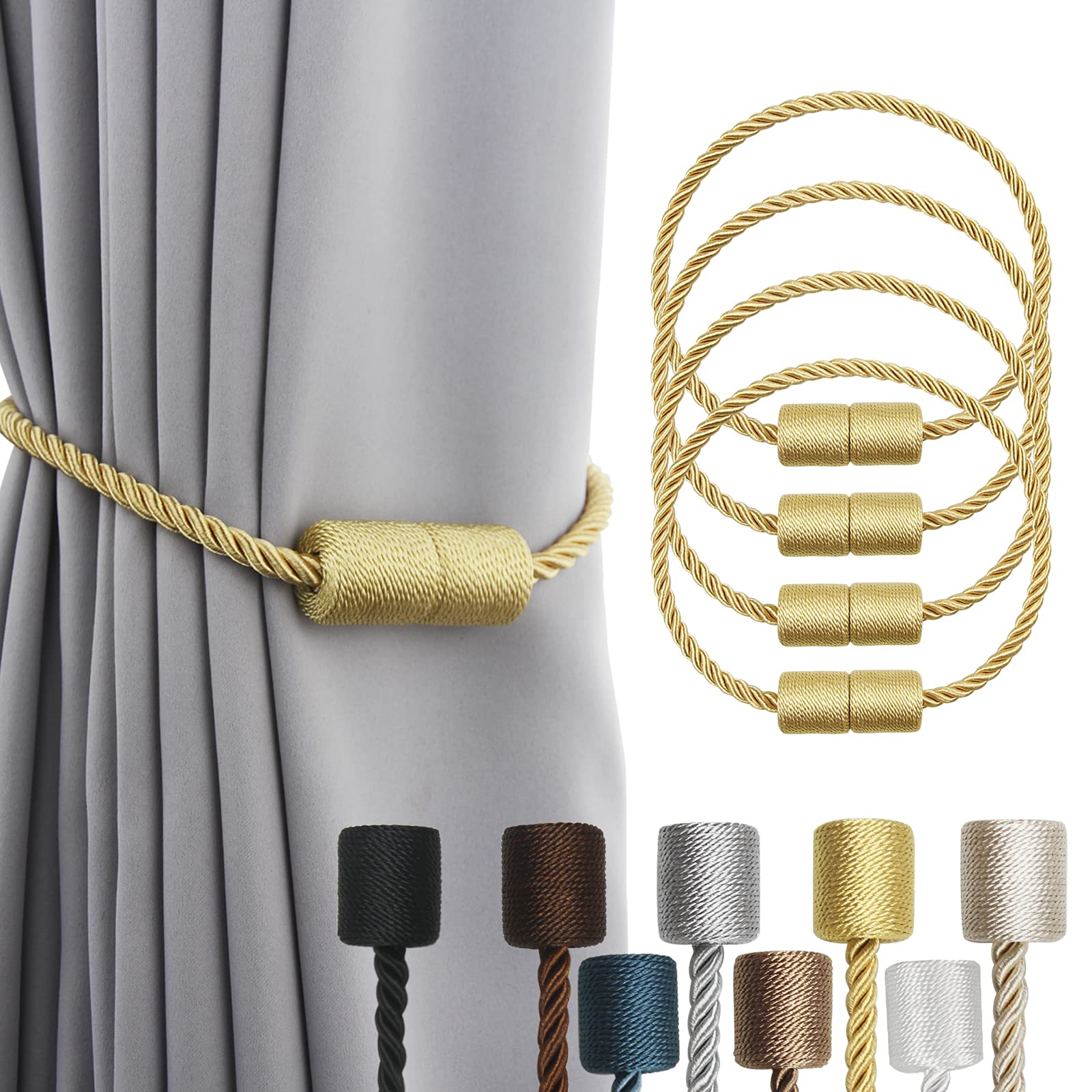 2 Pack Black Magnetic Rope Curtain Tiebacks