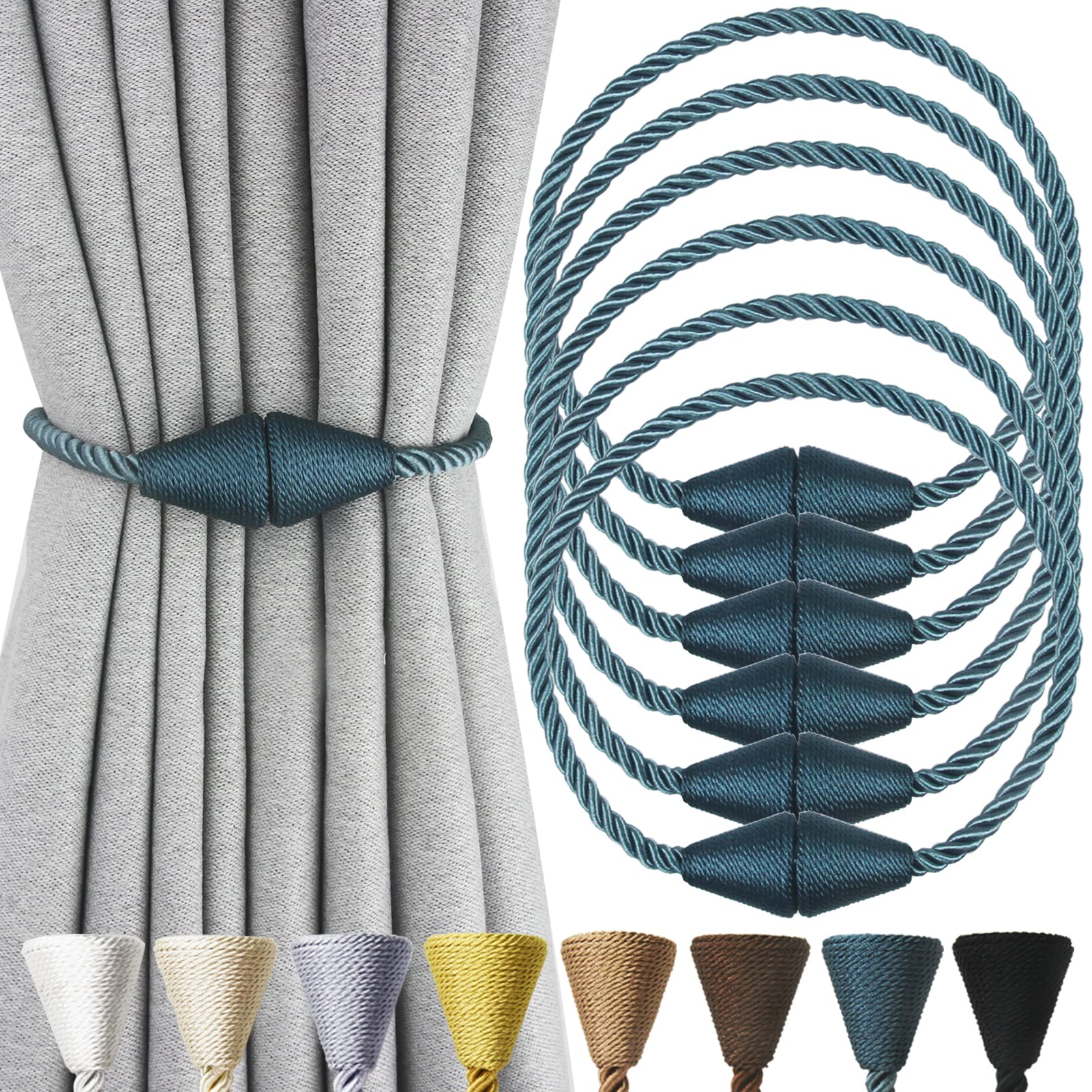 2 Pack Magnetic Curtain Tiebacks Rope Modern Handmade Curtain Tie Backs Decorative Drapes Weave Holdbacks for Window Décor, Khaki