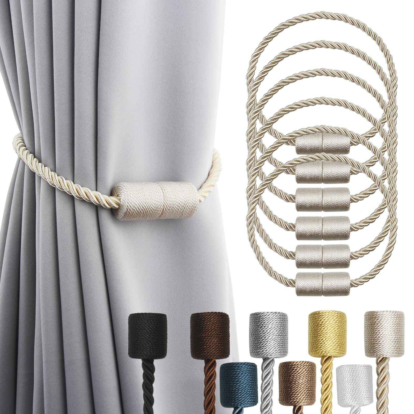 2 Pack Black Magnetic Rope Curtain Tiebacks