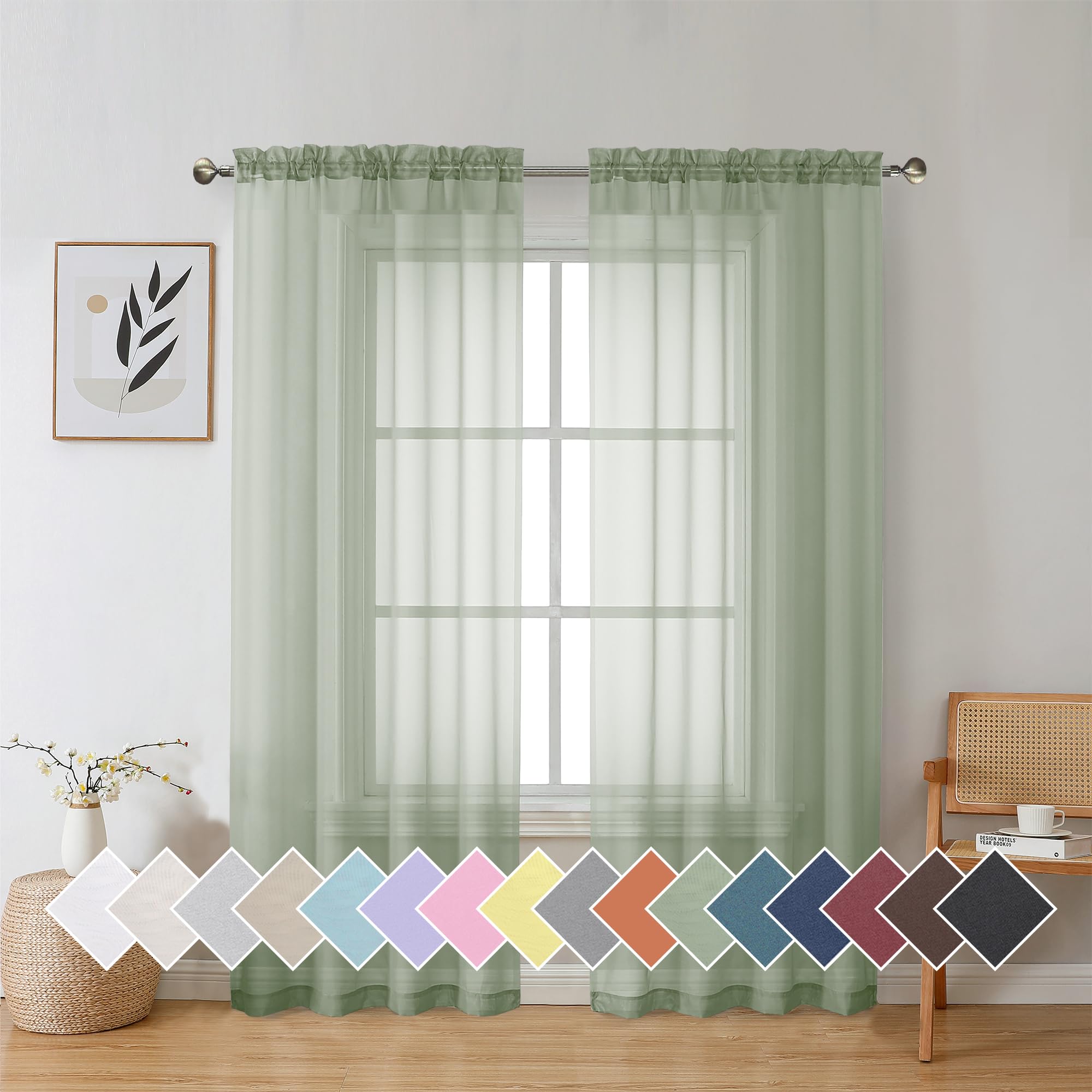 Aiyufeng Blush Pink Sheer Curtains 84 Inches Long 2 Panels Set, Light Filtering Soft Airy Voile Rod Pocket Baby Pink Sheer Window Drapes for Bedroom Living Room, Each 40Wx84L Inches