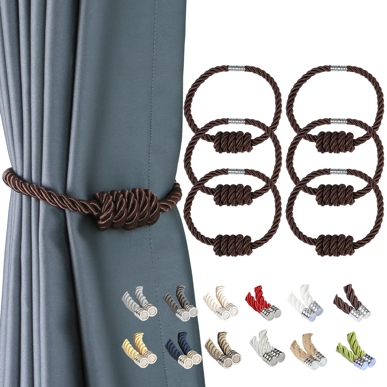BEL AVENIR Magnetic Jute Curtain Tiebacks, Decorative Drapery Holdbacks Bohemian Style Woven Tie-Backs with Exquisite Knot (Jute, 2 Pack)