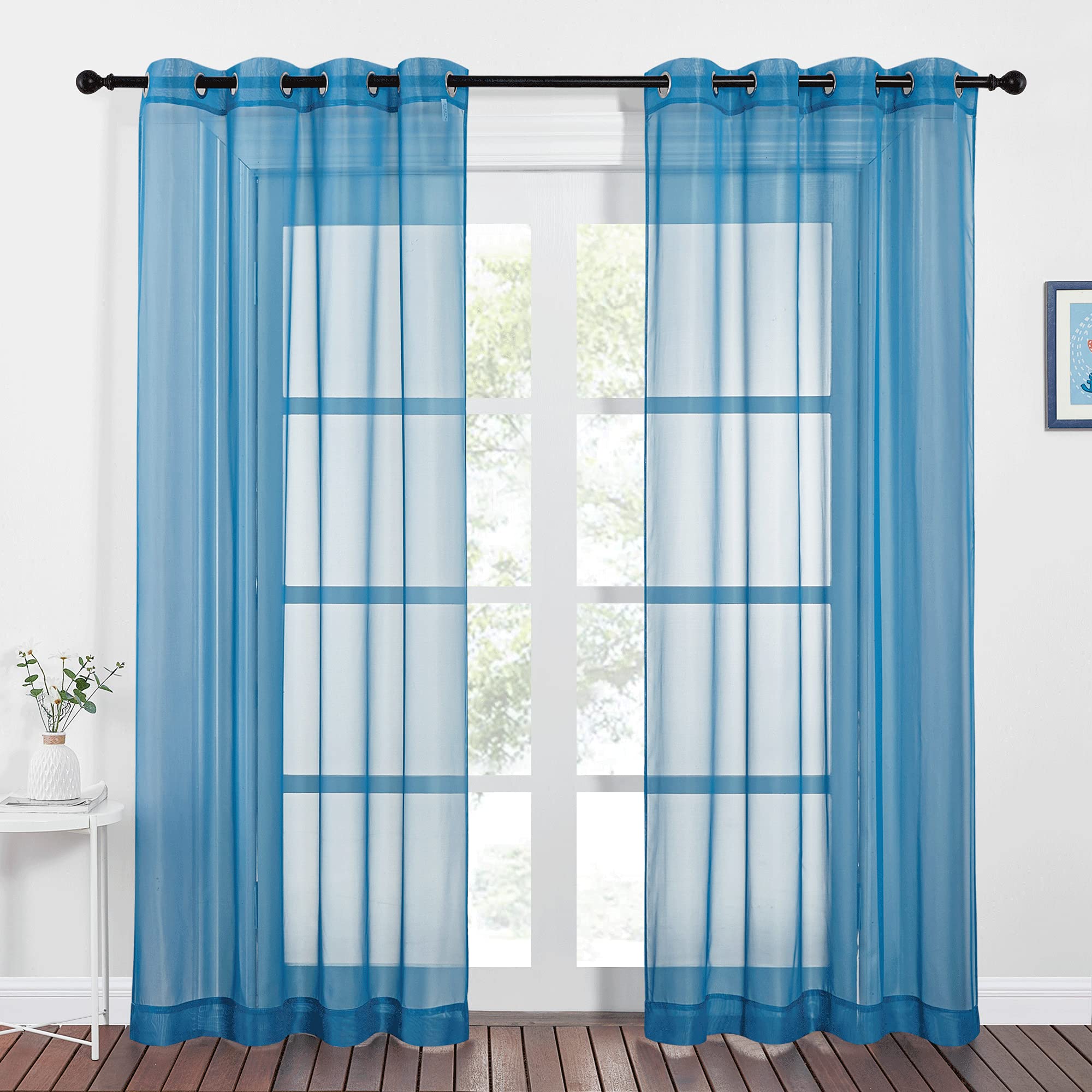 NICETOWN Sheer Curtains Panel 72" Long - Ring Top Window Treatment Sheer Voile Drapes for Bedroom/Living Room (White, Set of 2, W54 x L72)