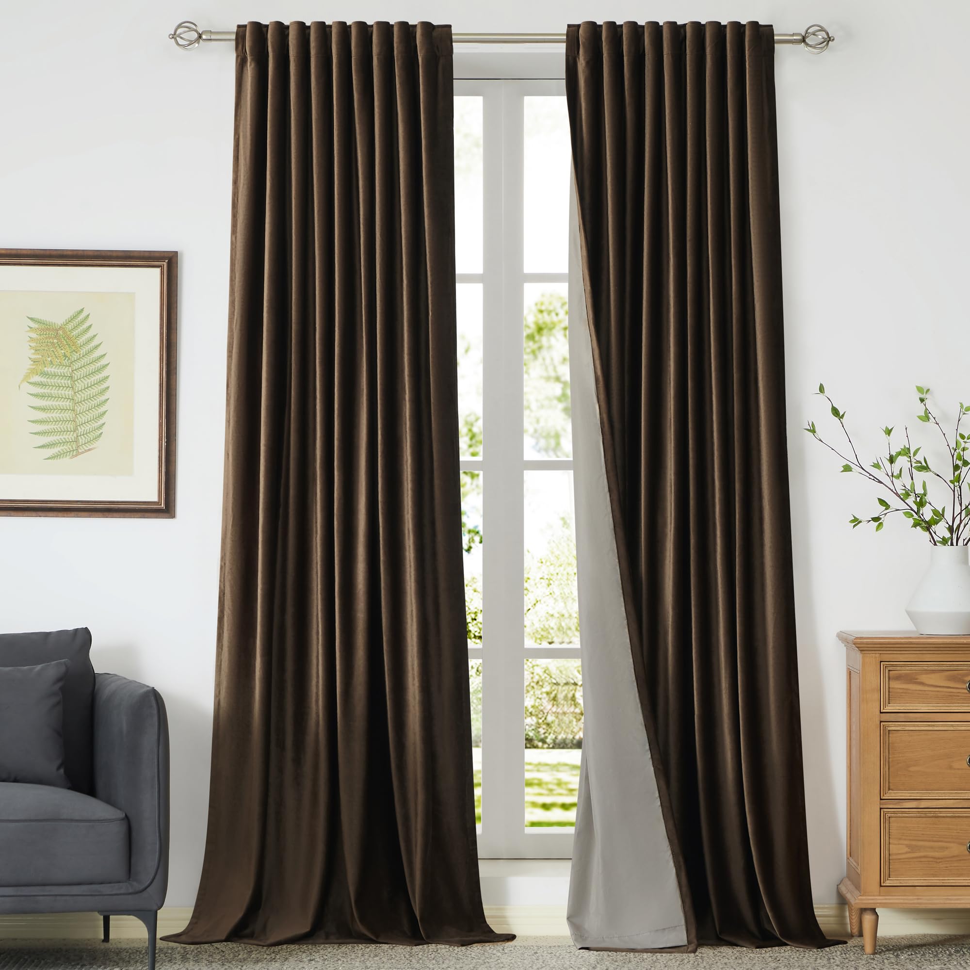 100% Blackout Ivory Off White Velvet Curtains 84 inch Long for Living Room,Set of 2 Panels Liner Rod Pocket Back Tab Thermal Window Drapes Room Darkening Heavy Decorative Curtains for Bedroom