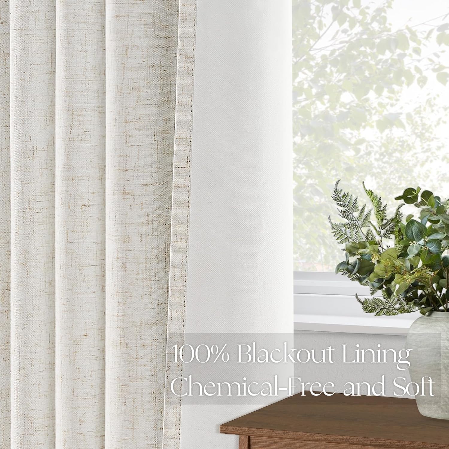 Topfinel Pinch Pleated Curtains 96 Inch Long, 100% Blackout Thermal Insulated Natural Linen Pinch Pleat Viral Drapes with Hooks Rings 2 Panel Sets, Neutral Beige Ivory 8FT Back Tab Window Curtains