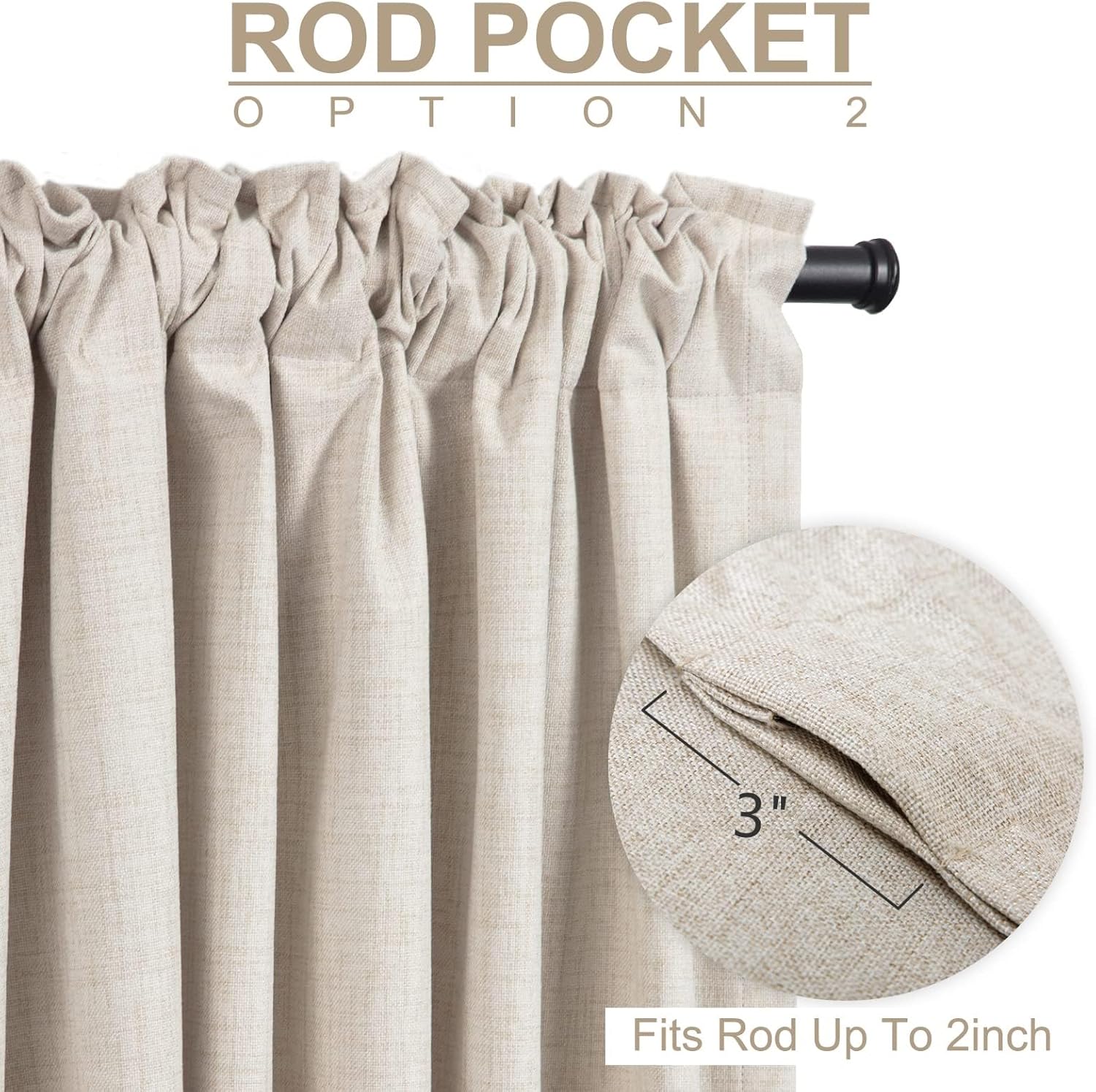 Cream Thermal Blackout Curtains 2 Panels, 50"×84", Back Tab & Rod Pocket Design