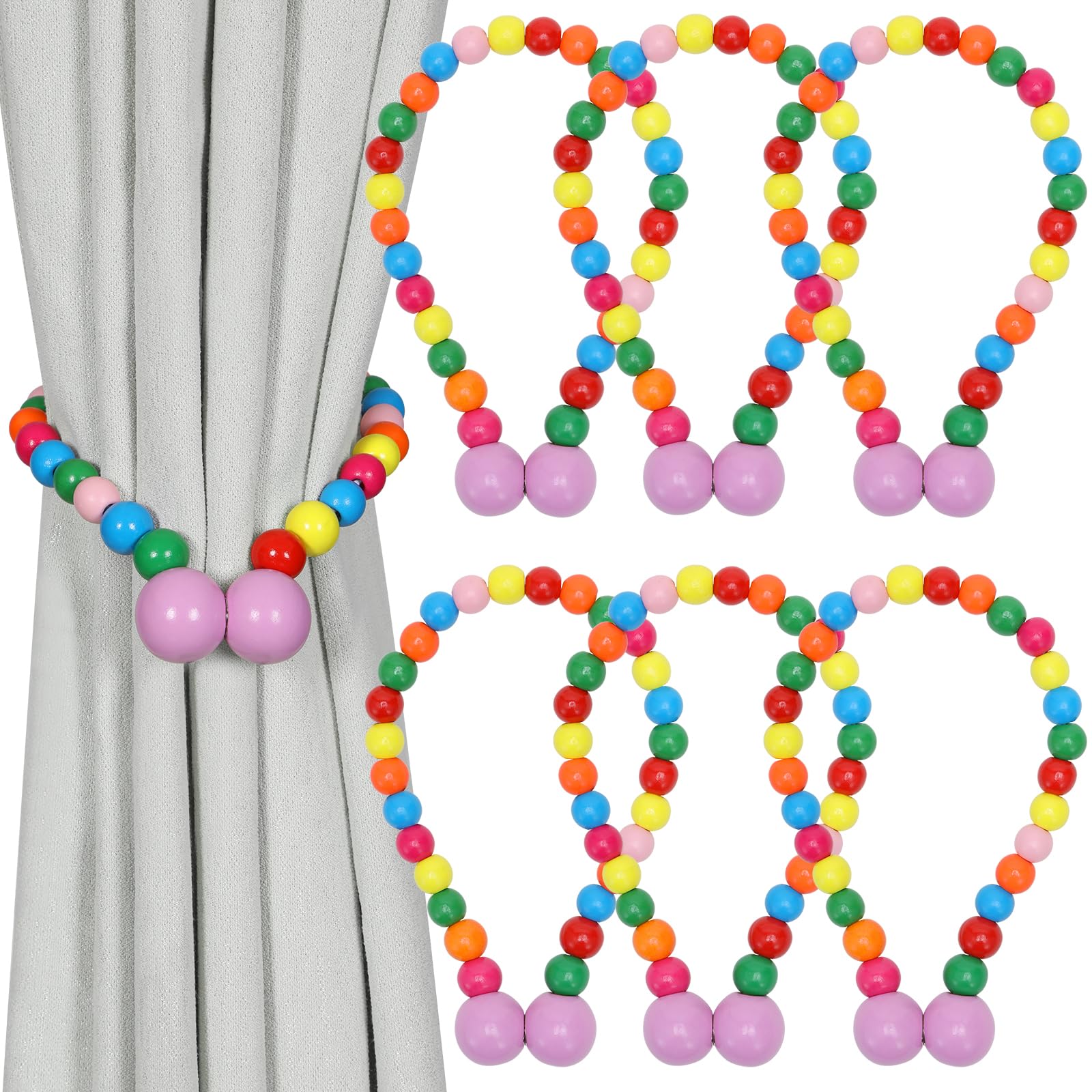 KLOGTSIND Magnetic Curtain Tiebacks, Curtain Holdbacks for Curtains 2 Pack, Wood Bead Curtain Holders for Boho Bedroom Decor, Baby Nursery Decor, Farmhouse Decor